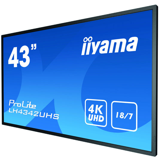 iiyama LH4342UHS-B1 Signage Display Digital signage flat panel 108 cm (42.5") IPS 500 cd/m¬? 4K Ultra HD Black Built-in processor Android 8.0 18/7 - TopAV