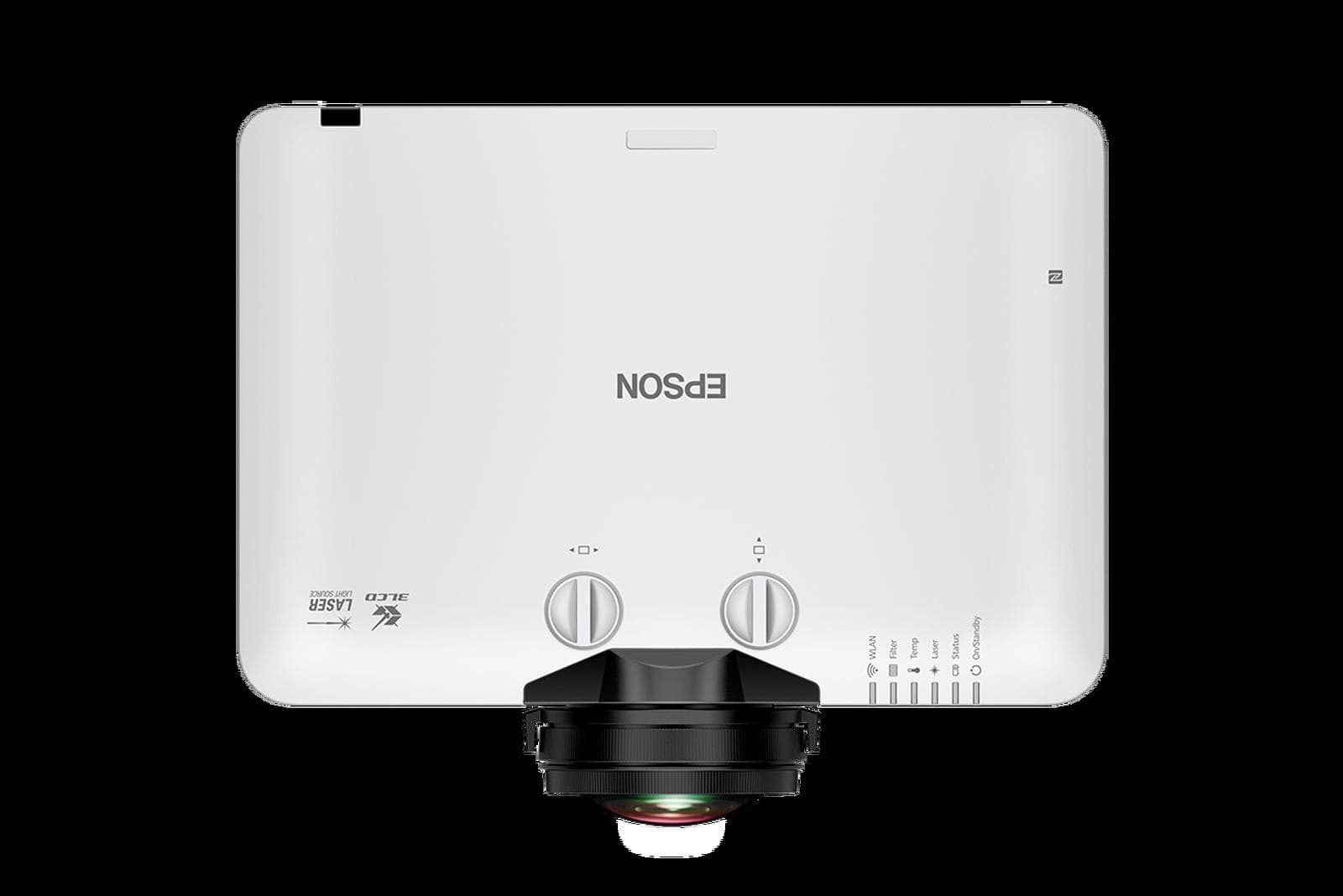 Epson EB-L690SE projector, top view showing lens shift dials
