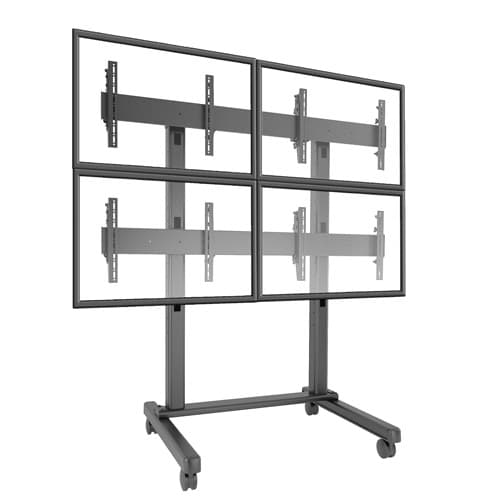 Chief LVM2X2U Fusion 2x2 video wall cart shown with four outlined landscape display positions on its rolling caster base.