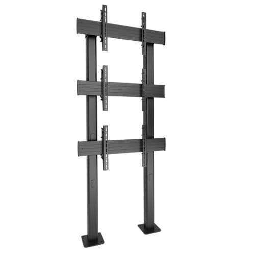 Chief LBM1X3U Fusion bolt-down video wall stand in black, shown empty, with a single column of three stacked landscape screen rails.
