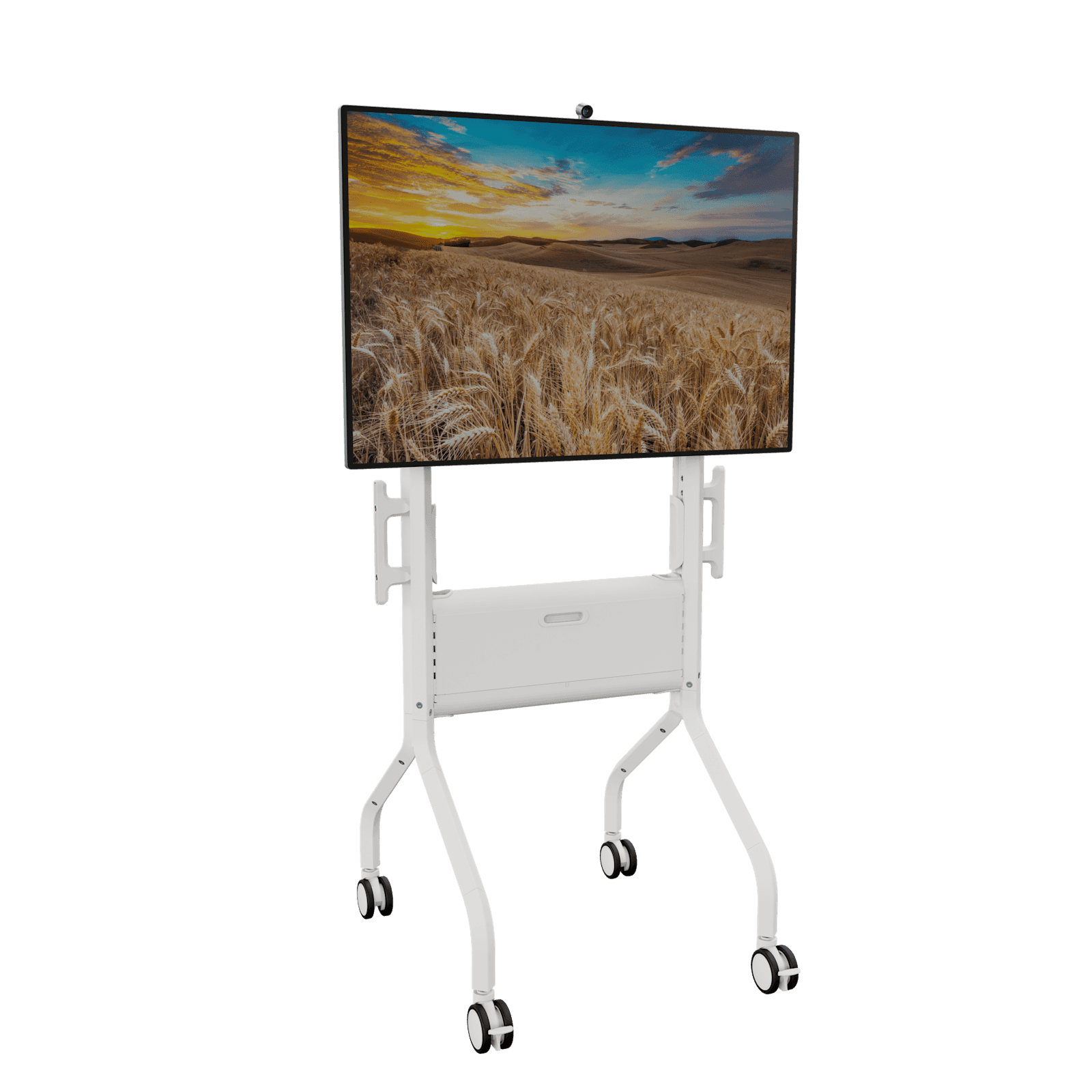 White Chief Voyager cart carrying a landscape flat panel display, front three-quarter view.