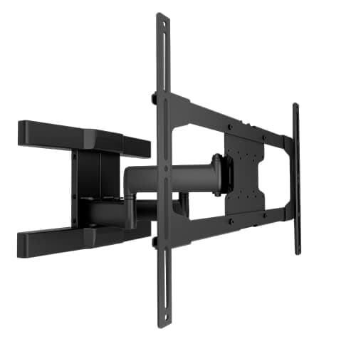 Chief ODMLA25 articulating outdoor wall mount in black with the arm extended, showing the wall plate, dual-pivot arm and VESA display interface.