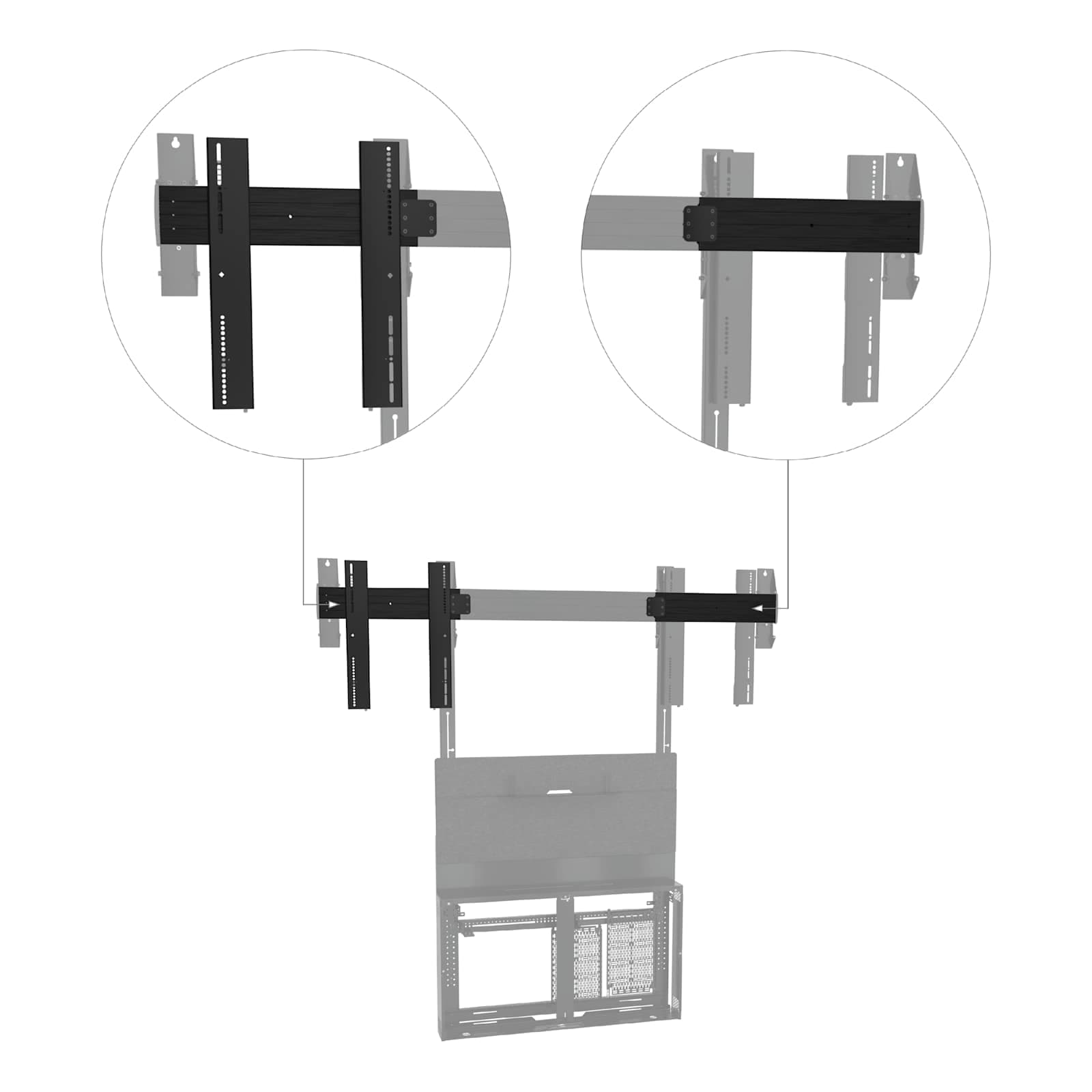 Legrand illustration for TFSA2L showing the two display interface brackets that the kit adds to a Forum floor support mount. This is a technical diagram, not a product photograph.