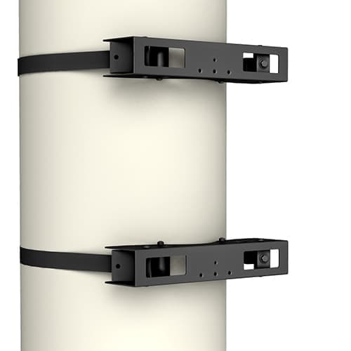 Chief FCASCA structural column adapter banded to a round concrete column, showing the two strapped brackets with no display mount fitted.