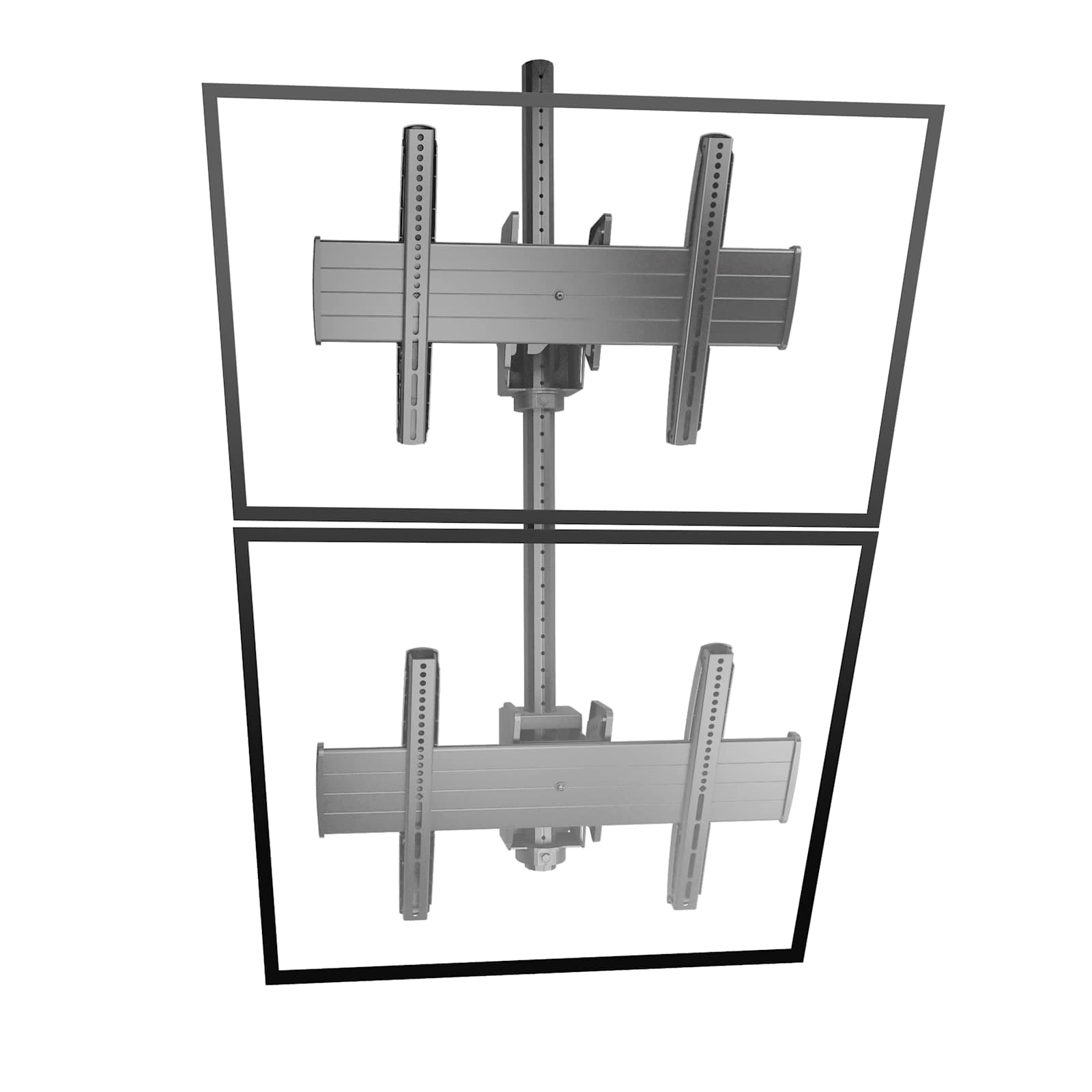 Chief LCM1X2U Fusion large ceiling mounted 1 x 2 stacker shown with two outlined landscape display frames stacked vertically on a single drop column.