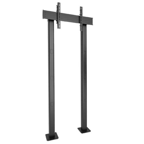 Chief XBM1U Fusion bolt-down display mount in black: two columns on floor plates supporting a horizontal landscape display interface bar near the top. Display not included.
