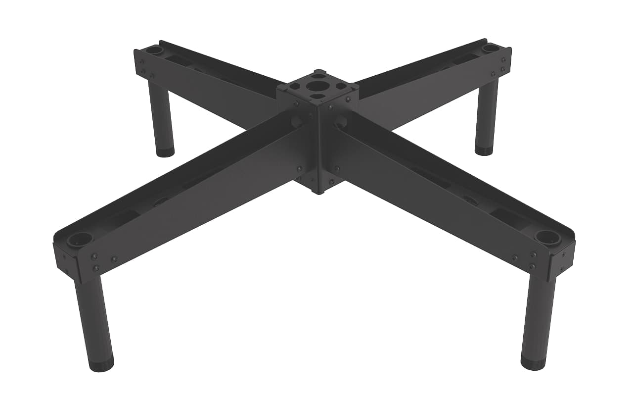 Chief FCA4U ceiling quad mount adaptor in black, viewed from above as a four-arm cross with a downward-angled leg at the end of each arm.