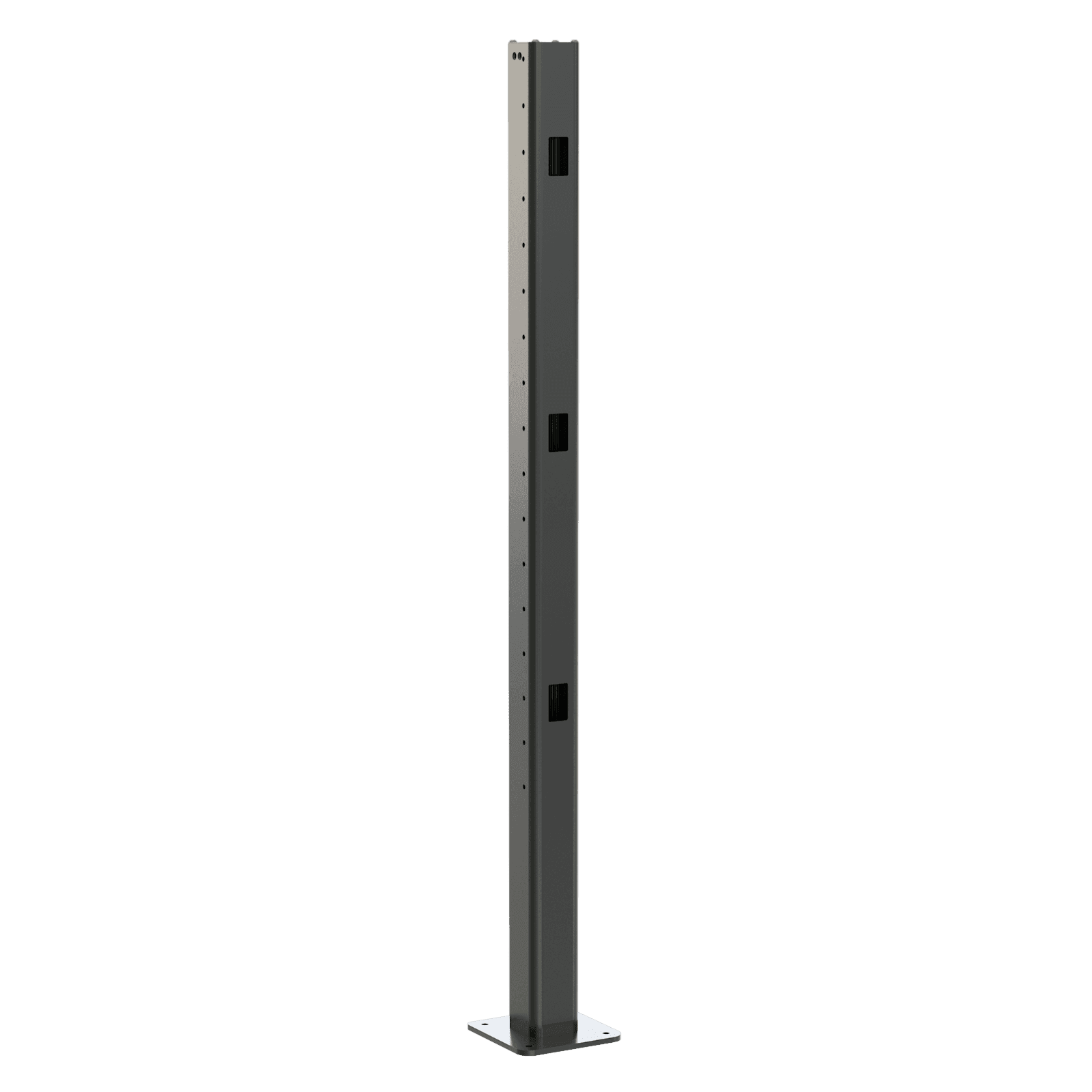 Chief FMSFC Fusion bolt-down column in black: a single square-section vertical extrusion with slotted openings and a floor-fixing plate at its base.