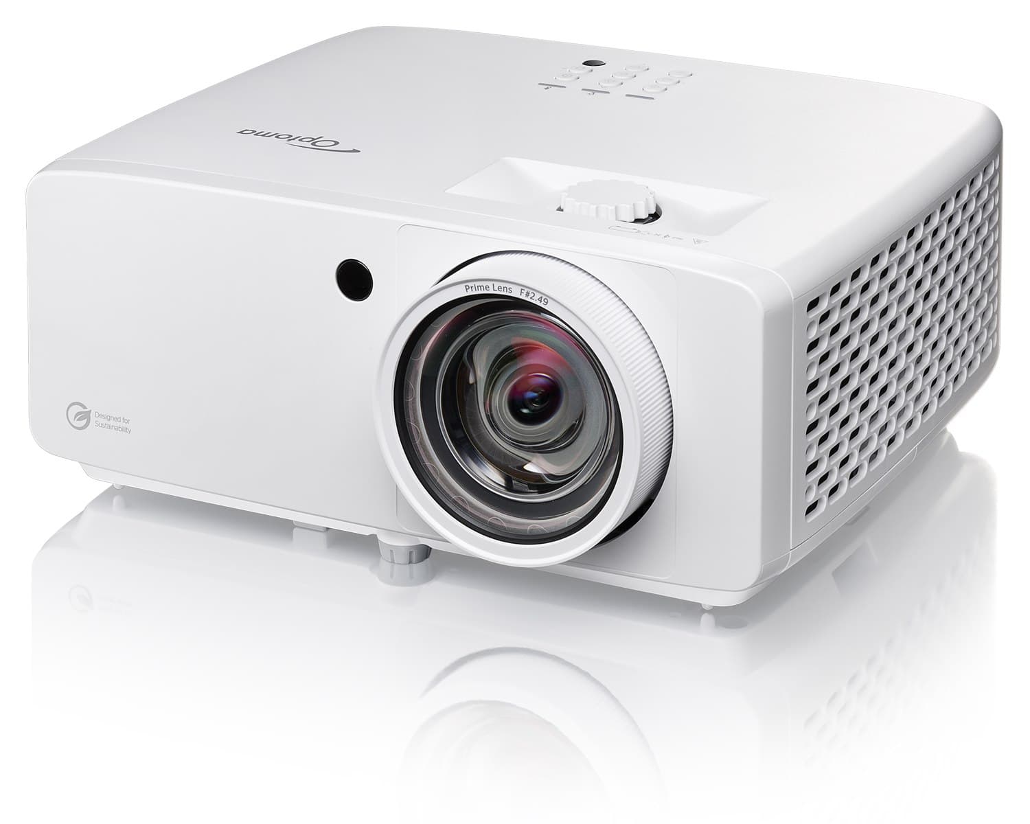 Optoma ZH521ST short throw Full HD laser projector angled view