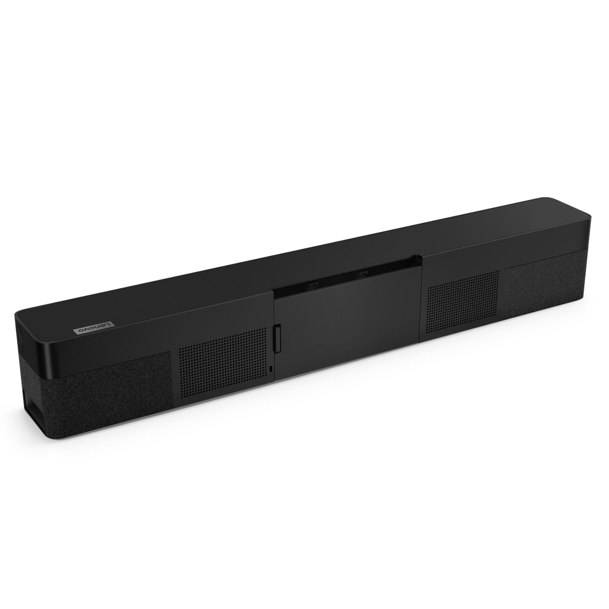 Lenovo ThinkSmart One Pro All-in-One Video Bar for Zoom Rooms with ThinkSmart Controller — the ThinkSmart One Pro video bar from the rear three-quarter. Official Lenovo product image. This shot shows the video bar on its own; this SKU is supplied with the Lenovo IP Controller.