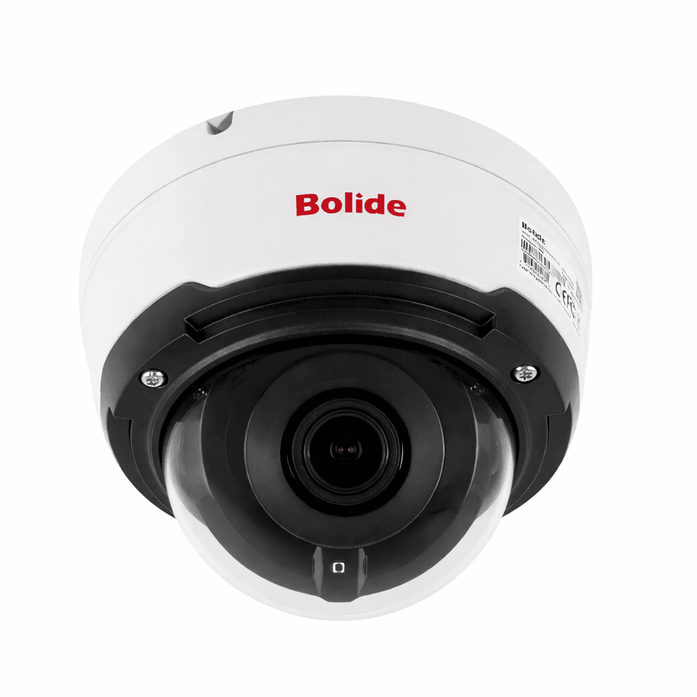 Bolide BN9029AVAIRAI/NDAA vandal dome seen from a high angle, showing the metal canopy and the tamper-resistant fixings - manufacturer product image; Bolide names these files for the sibling BN8029AVAIRAI, which uses the same dome housing