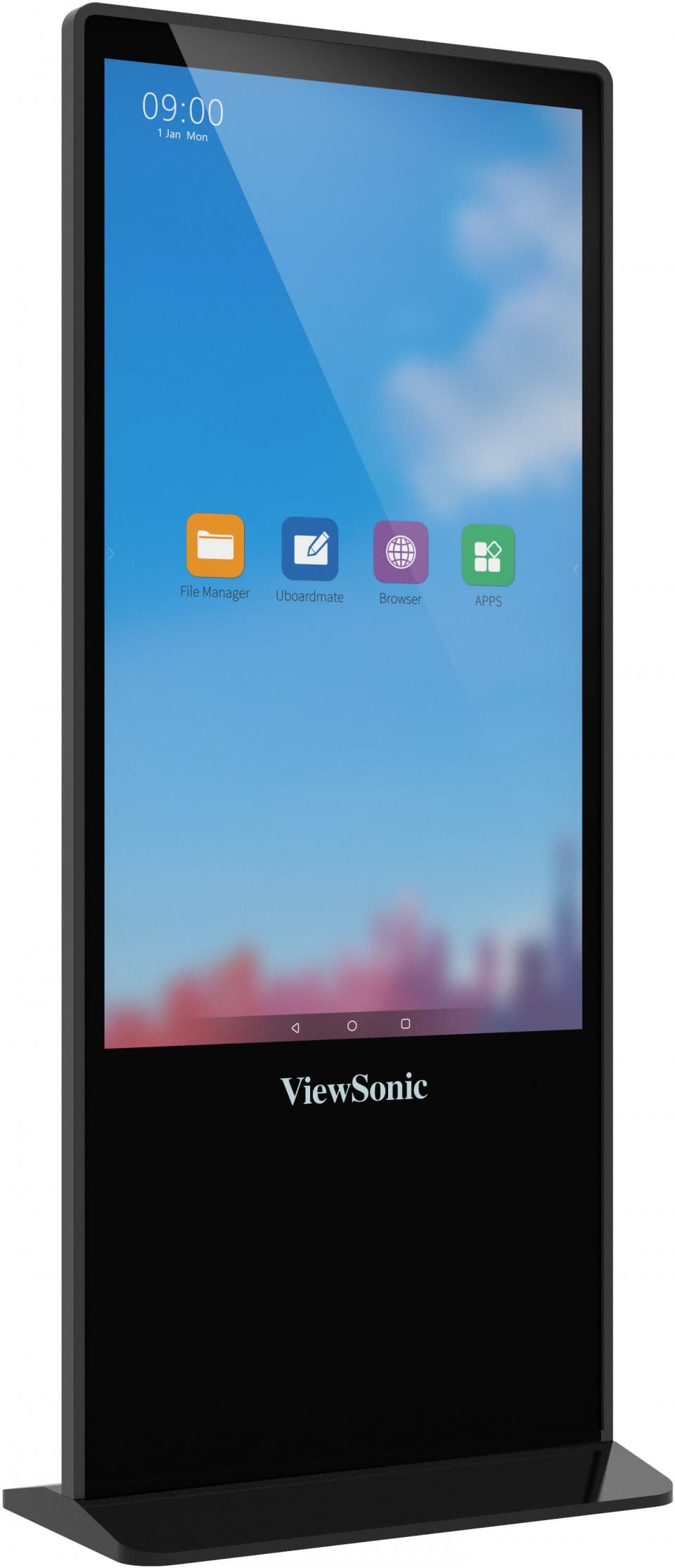 ViewSonic EP5542T 55-inch 4K All-in-One Multi-Touch Digital ePoster — front three-quarter view from the right.