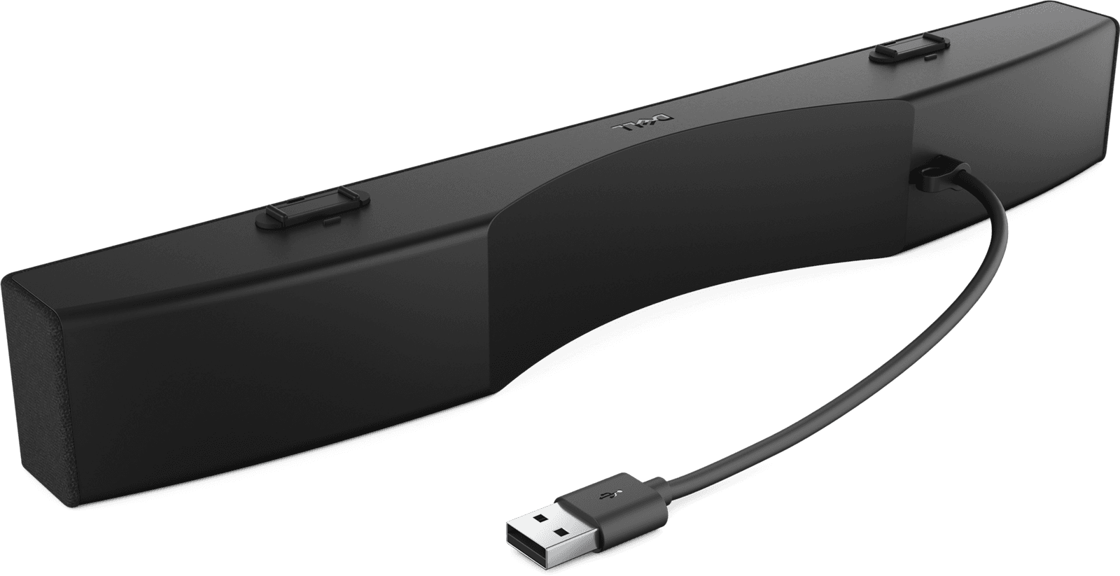 Dell Pro Premium Conferencing Soundbar SB725 — rear three-quarter view showing the monitor mount arm and USB-A cable. Official Dell product image.