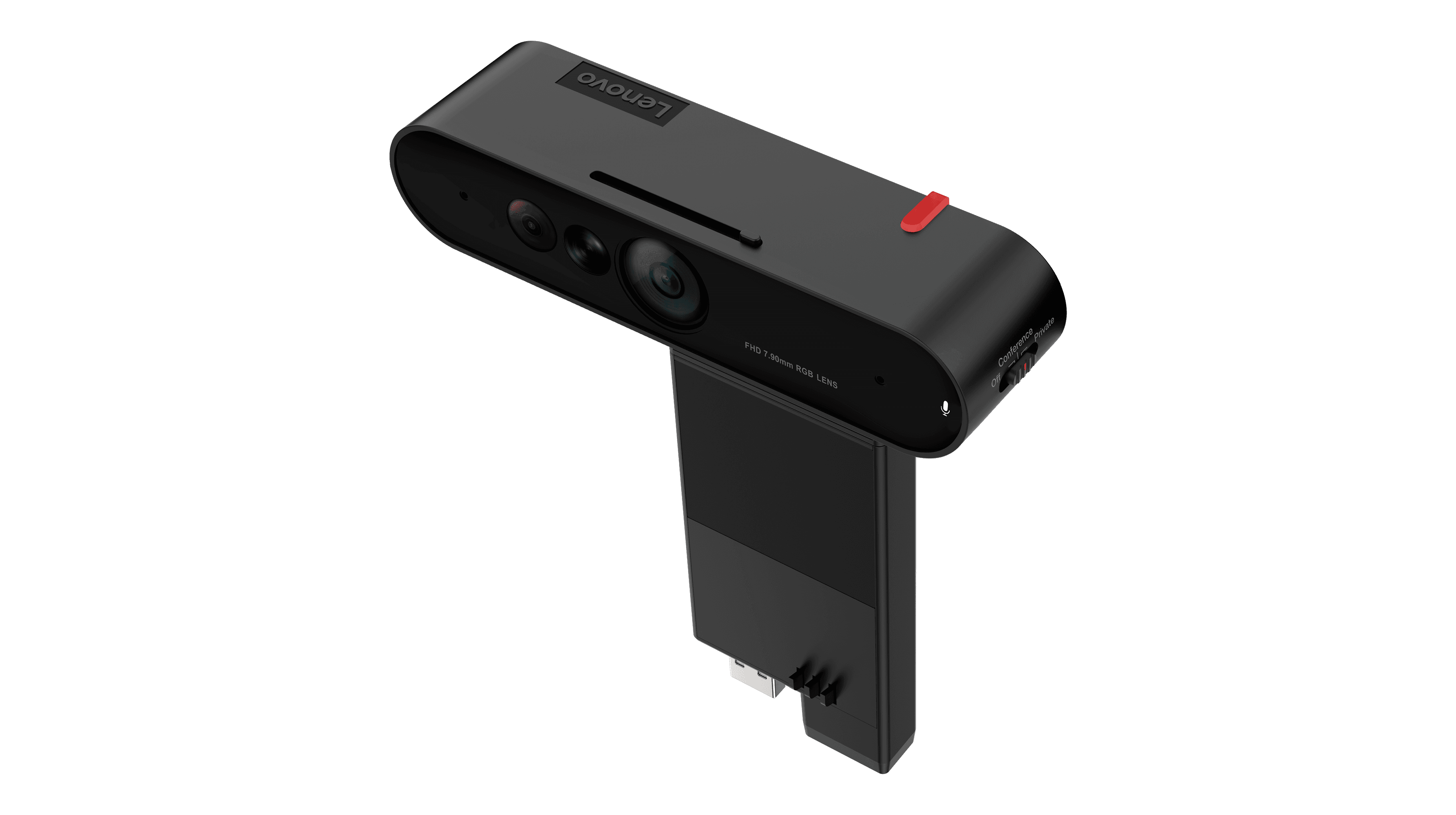 Lenovo ThinkVision MC60 Monitor Webcam 1080p — three-quarter view of the webcam on its mounting stand. Official Lenovo product image.