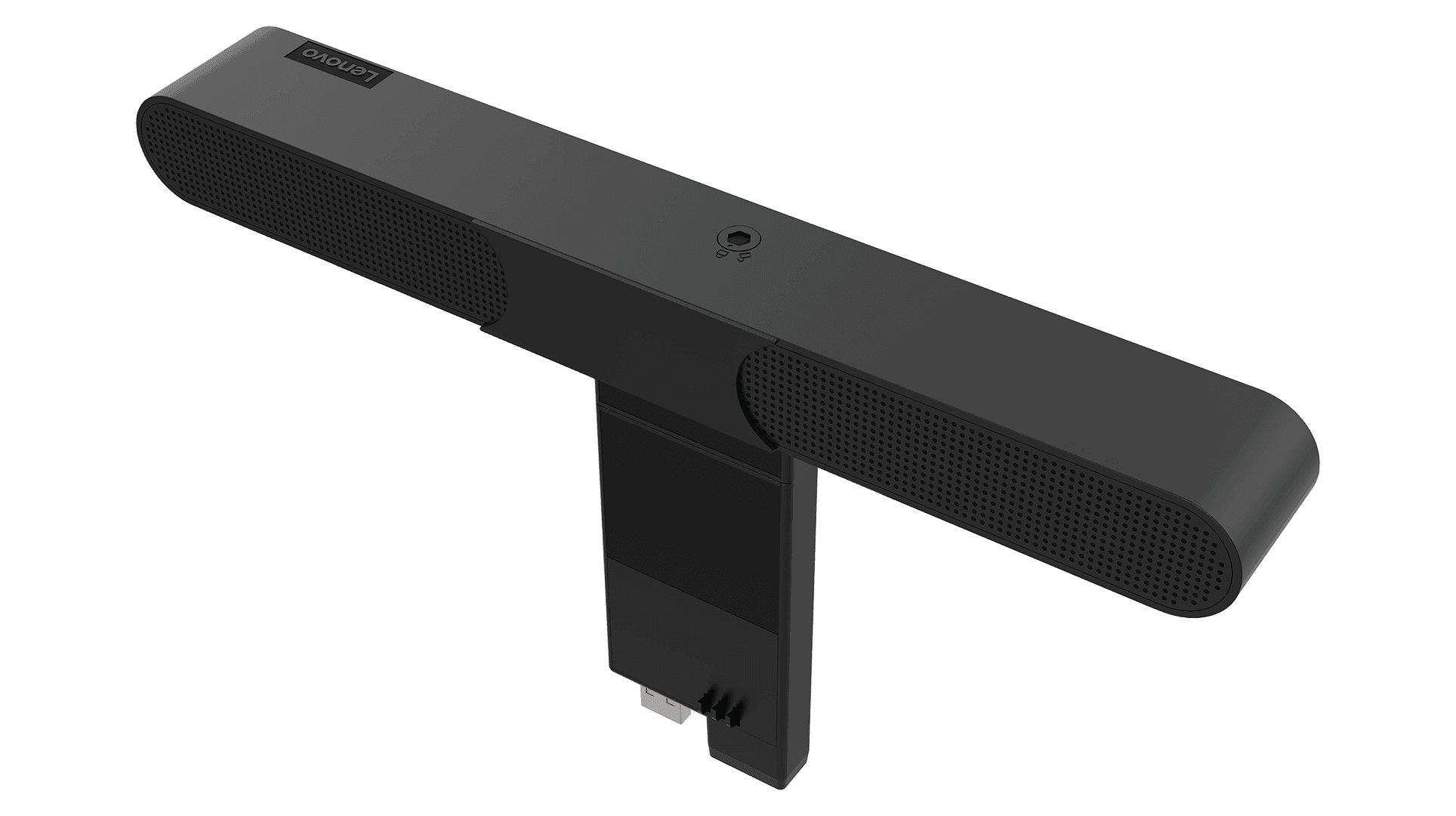 Lenovo ThinkVision MS30 Monitor Sound Bar — three-quarter view of the sound bar clipped to a monitor. Official Lenovo product image.