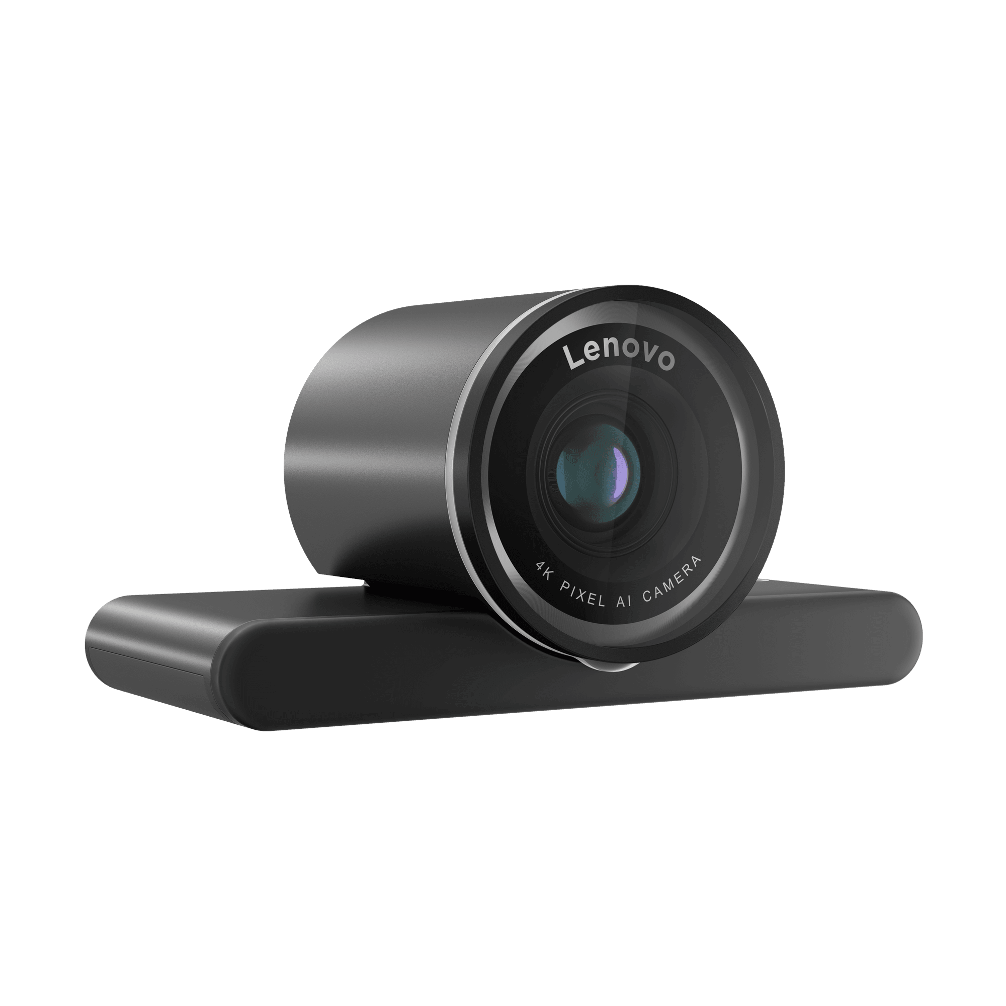 Lenovo 4K Pro Webcam USB-C — three-quarter view of the lens barrel and stand. Official Lenovo product image.