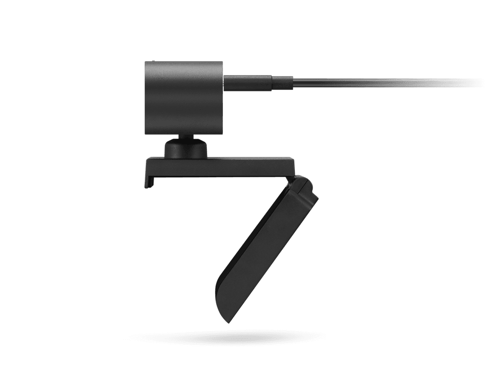 Lenovo Performance FHD Webcam with Windows Hello and Pan/Tilt — side profile showing the pan and tilt mechanism. Official Lenovo product image.