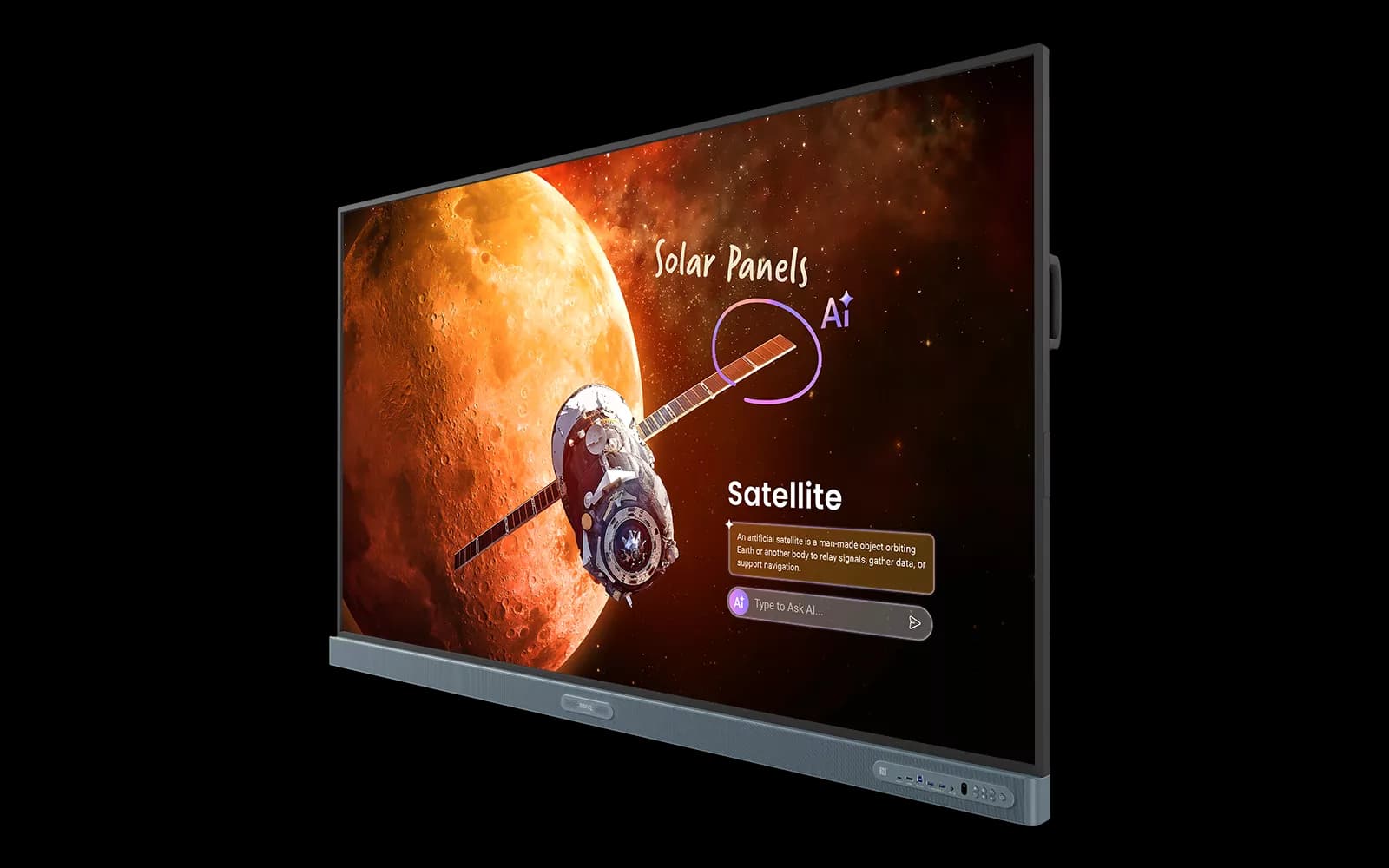 BenQ RP8605 86-inch Board Pro interactive display, three-quarter view from the left