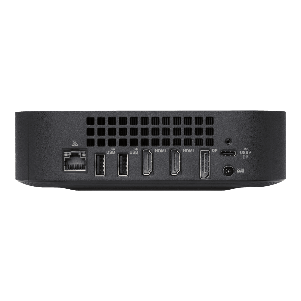 ASUS Chromebox 5a S5007UNA ChromeOS Mini PC (Core i5-1335U, 8GB, 256GB) — the rear I/O panel: Ethernet, USB-A, two HDMI, DisplayPort, USB-C and DC-in. Official ASUS product image.