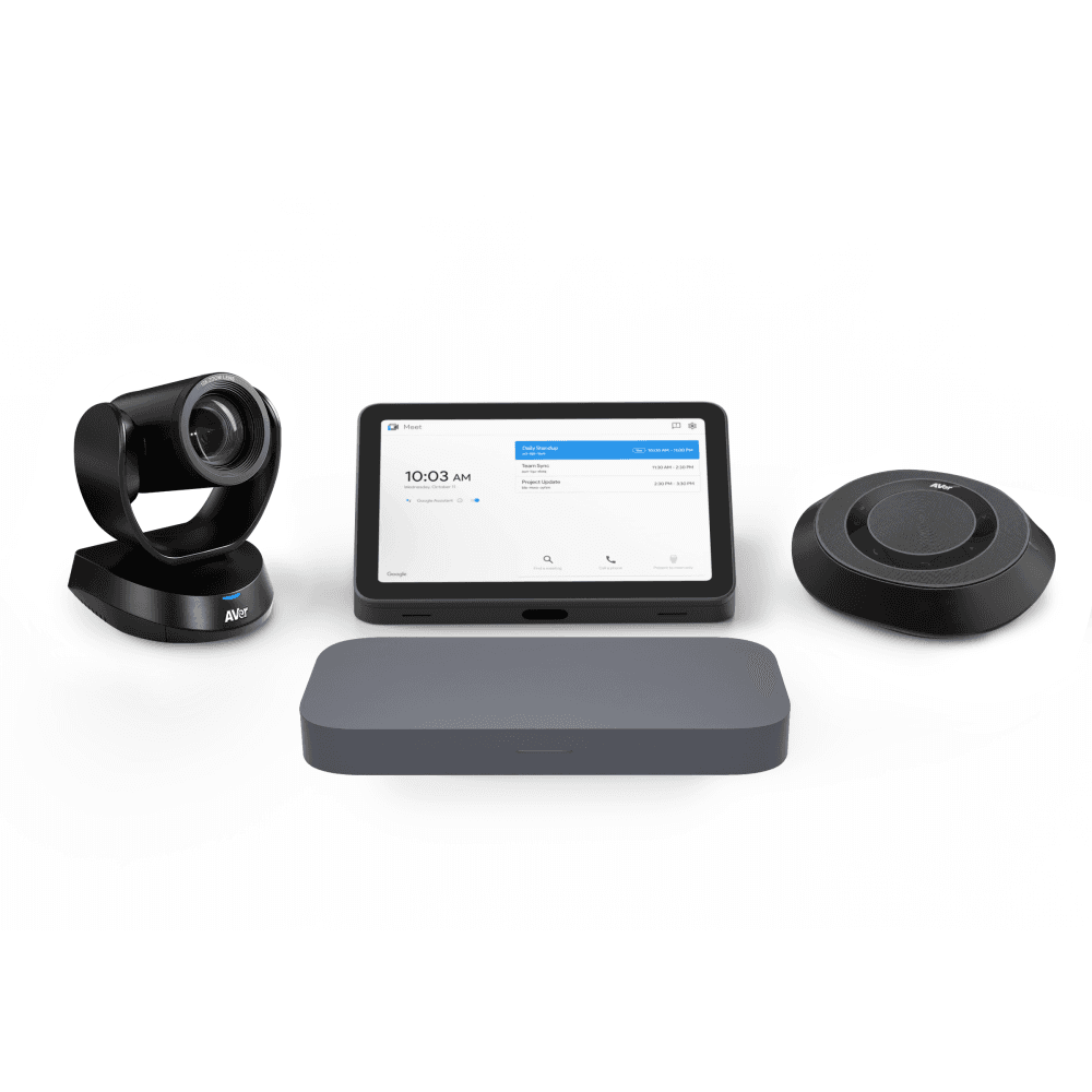 ASUS Room Kit for Google Meet GQE20A Large Room Kit — the Large Room Kit components together: PTZ camera, touch control panel, speakerphone and compute system. Official ASUS product image.