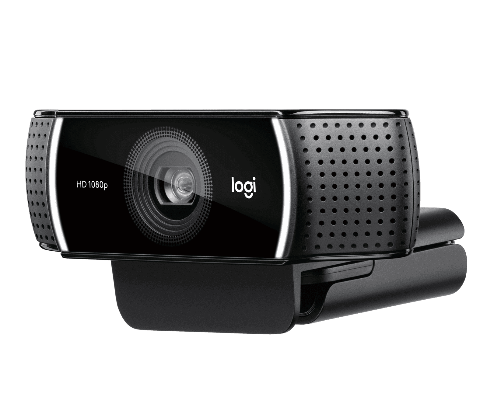 Logitech C922 mounted on the small tripod supplied in the box