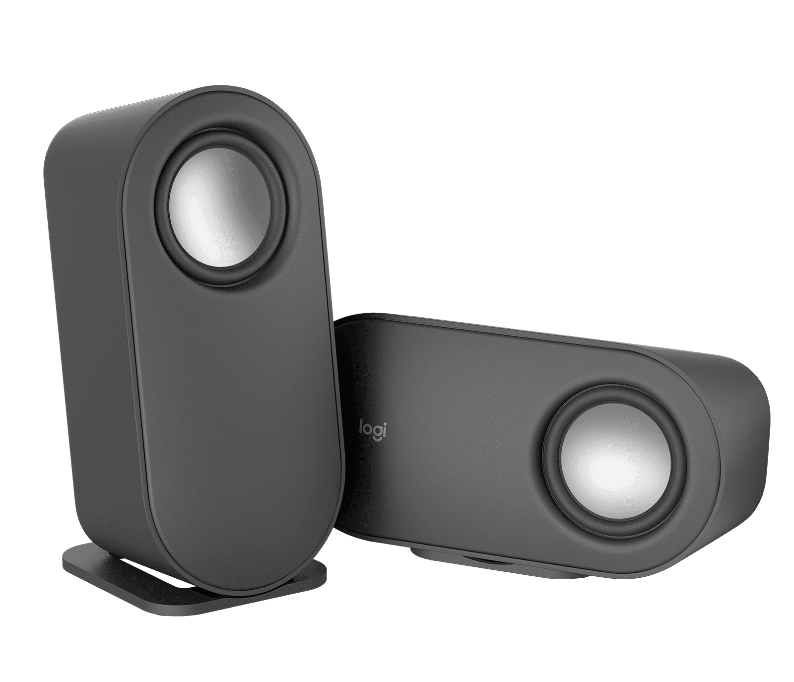 The Logitech Z407 satellites in graphite shown from the front