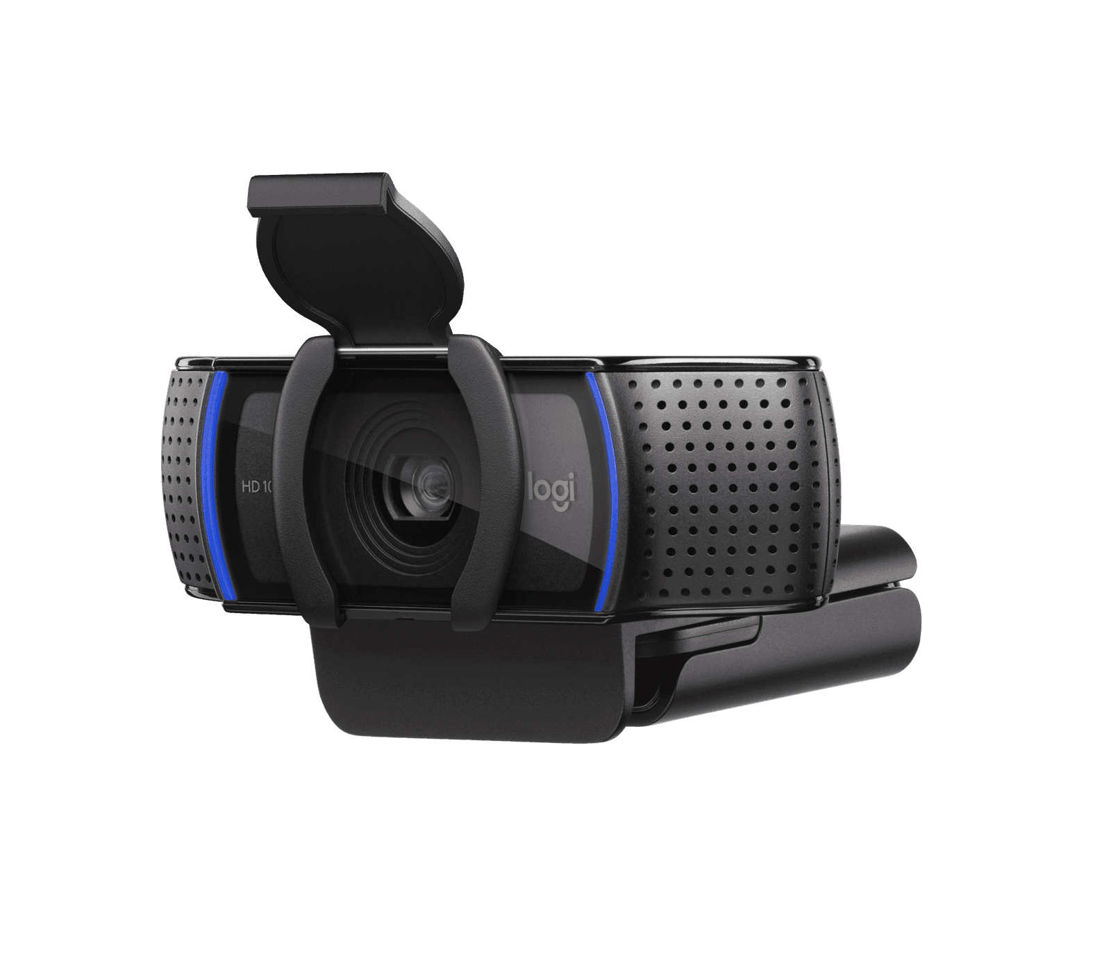 Rear view of the Logitech C920s showing the folding mounting clip