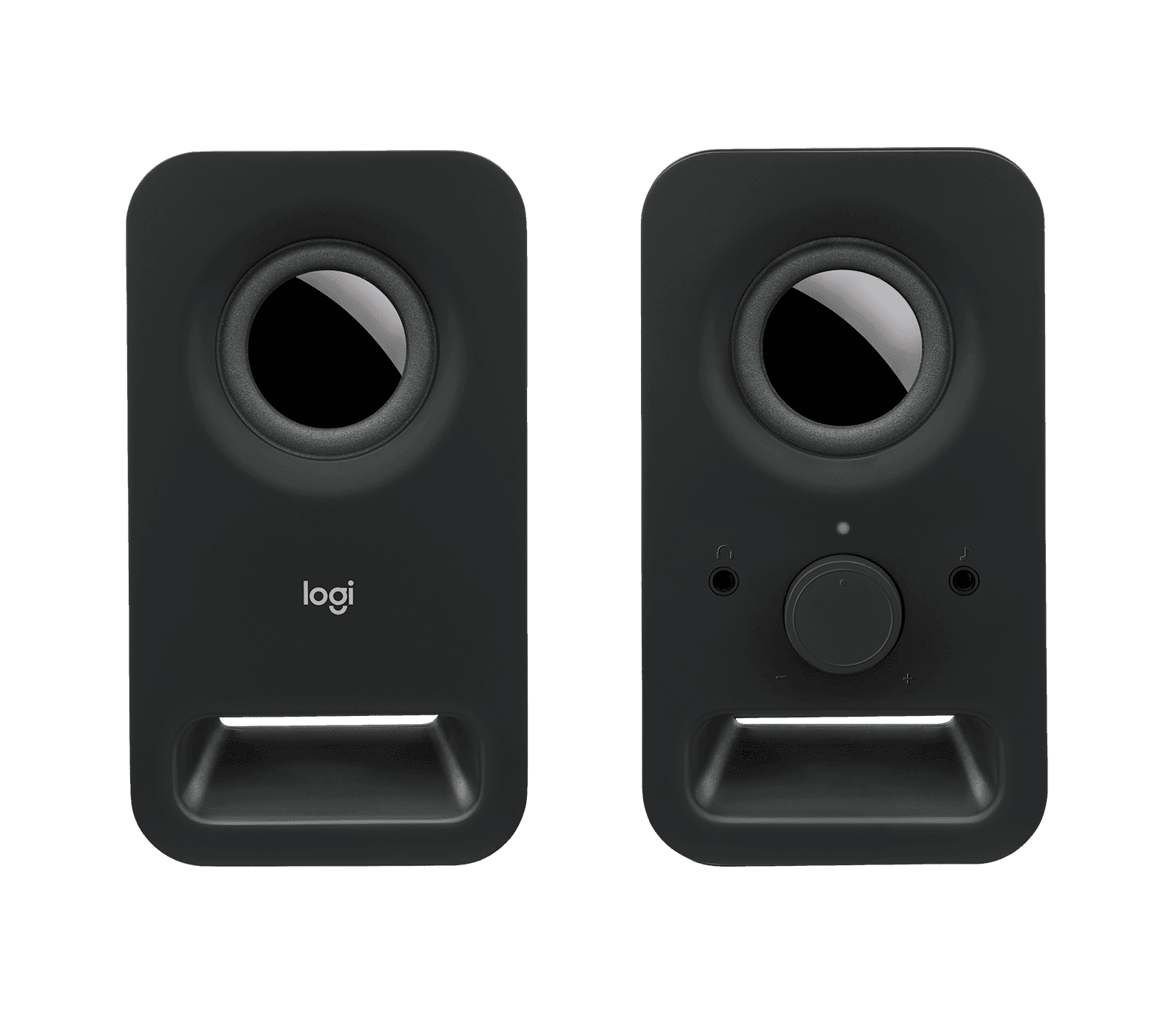 The right-hand Logitech Z150 cabinet showing the volume control and headphone jack