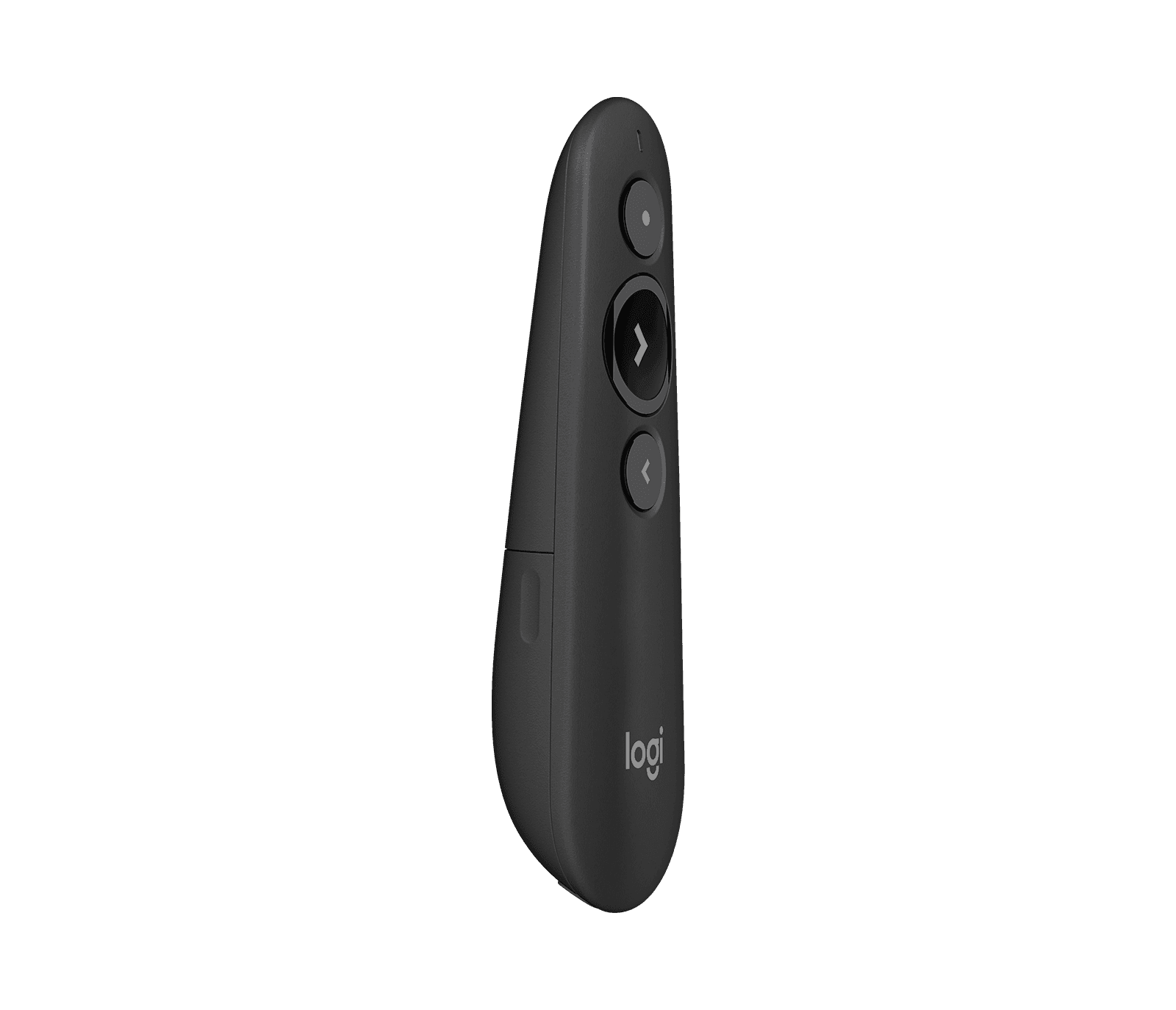 Logitech R500s in graphite photographed at an angle showing the slim profile