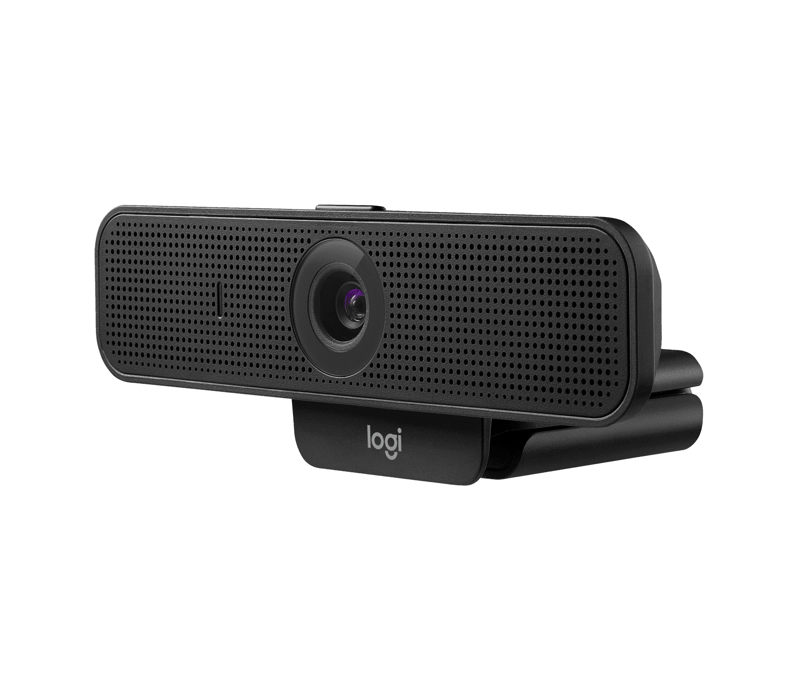 Logitech C925e clipped to the top of a monitor