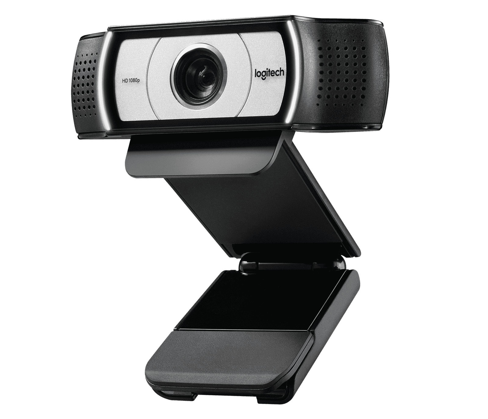 Logitech C930e clipped to the top of a monitor