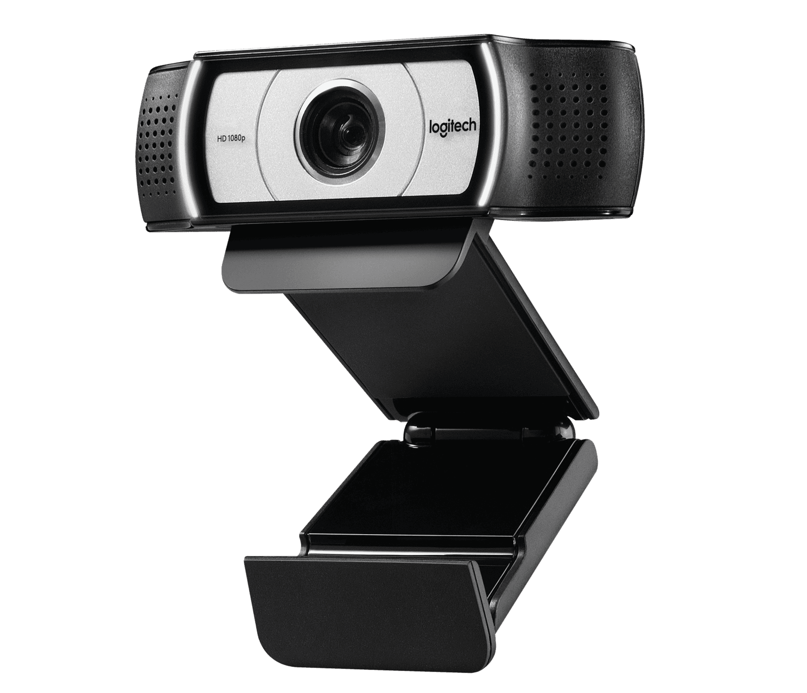 Rear view of the Logitech C930e showing the folding mounting clip