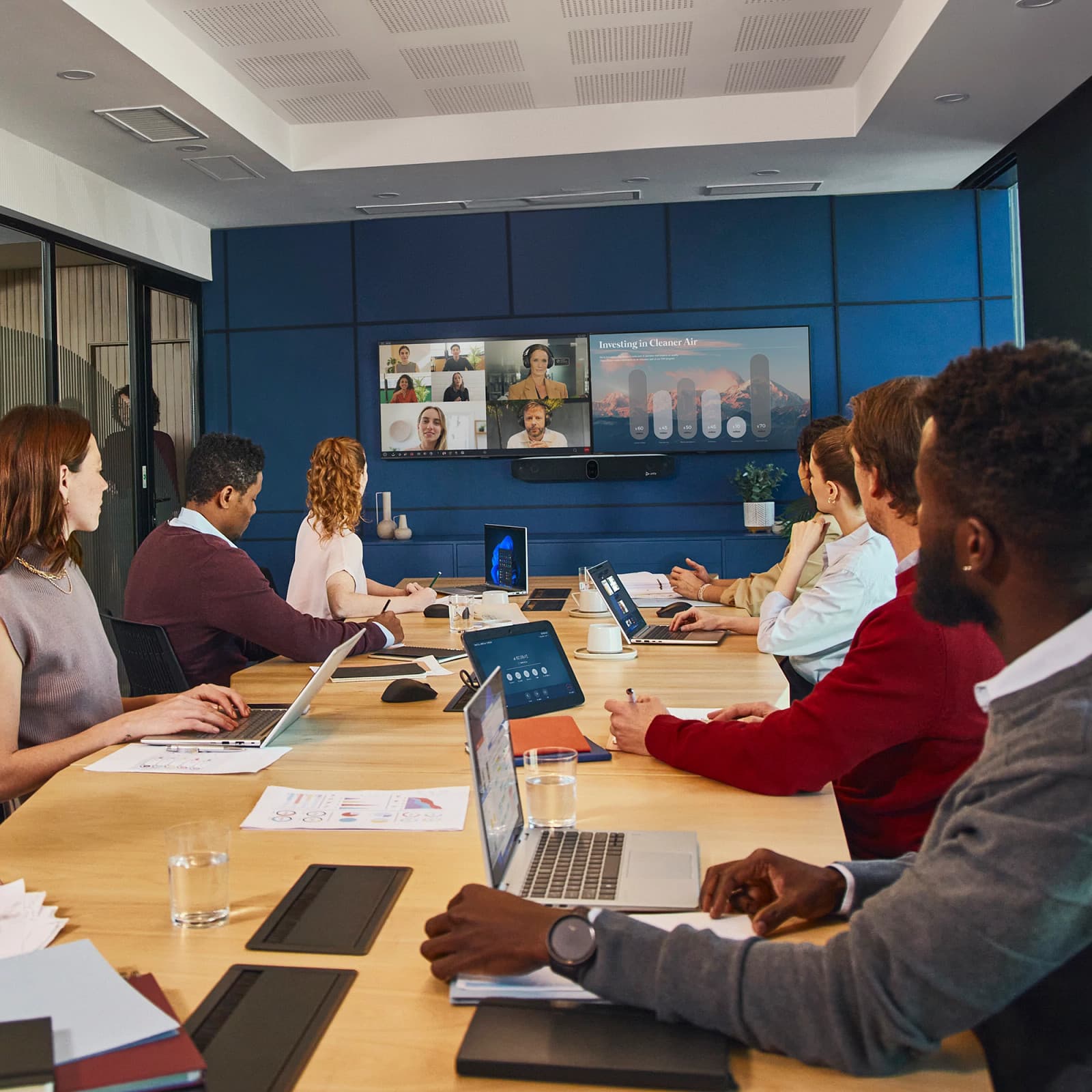 Poly Studio X72 all-in-one video bar, product view from HP's Studio X72 enterprise imagery (series image; this SKU is the no-radio, no-power-cord TAA build)