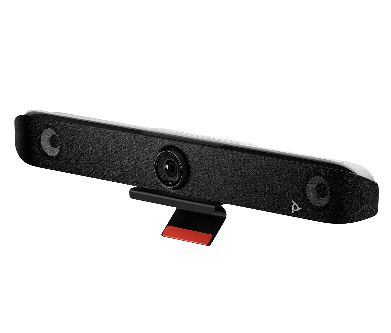 Poly Studio V52 USB video bar in black, front-left three-quarter view