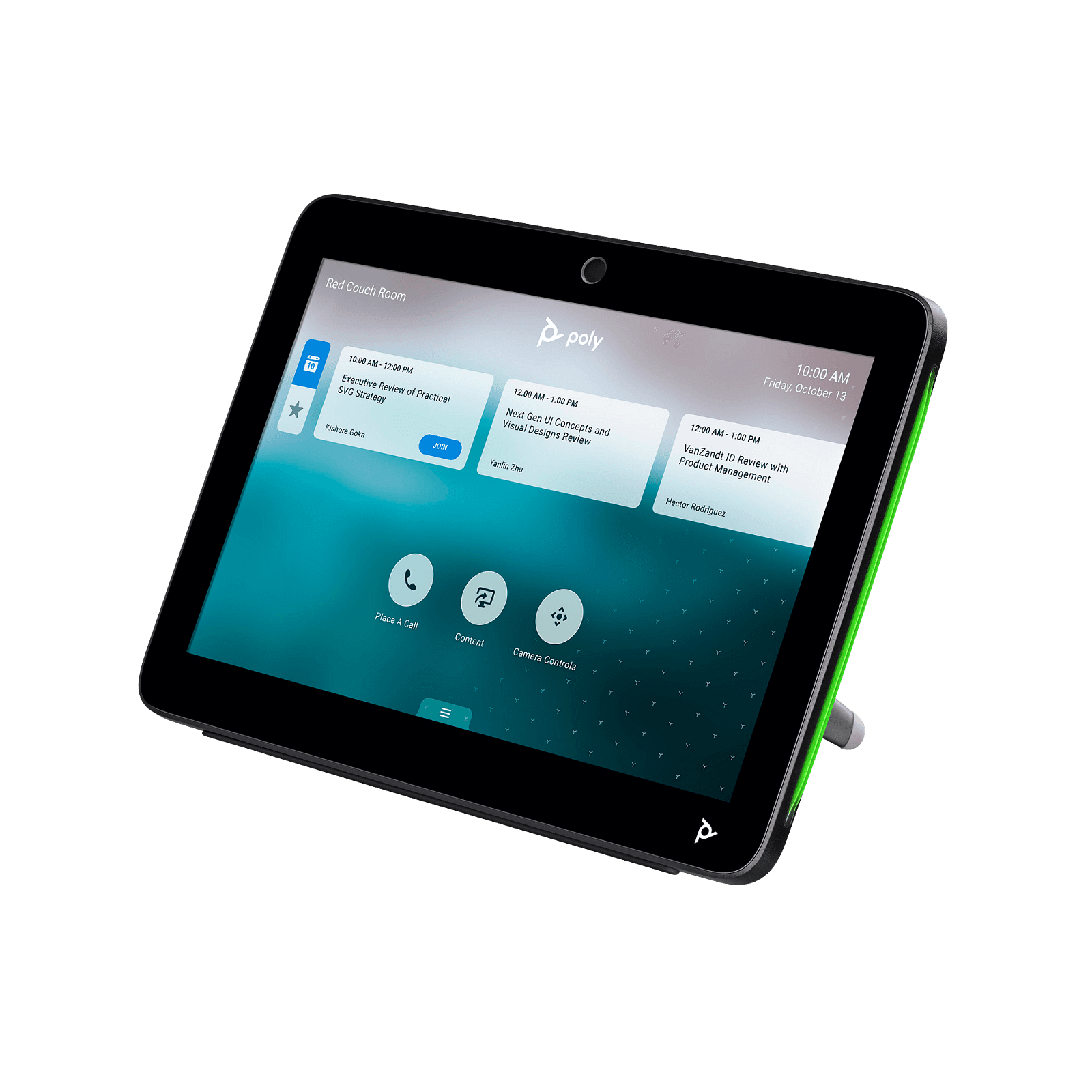 Poly TC10 touch controller in black, left-facing view