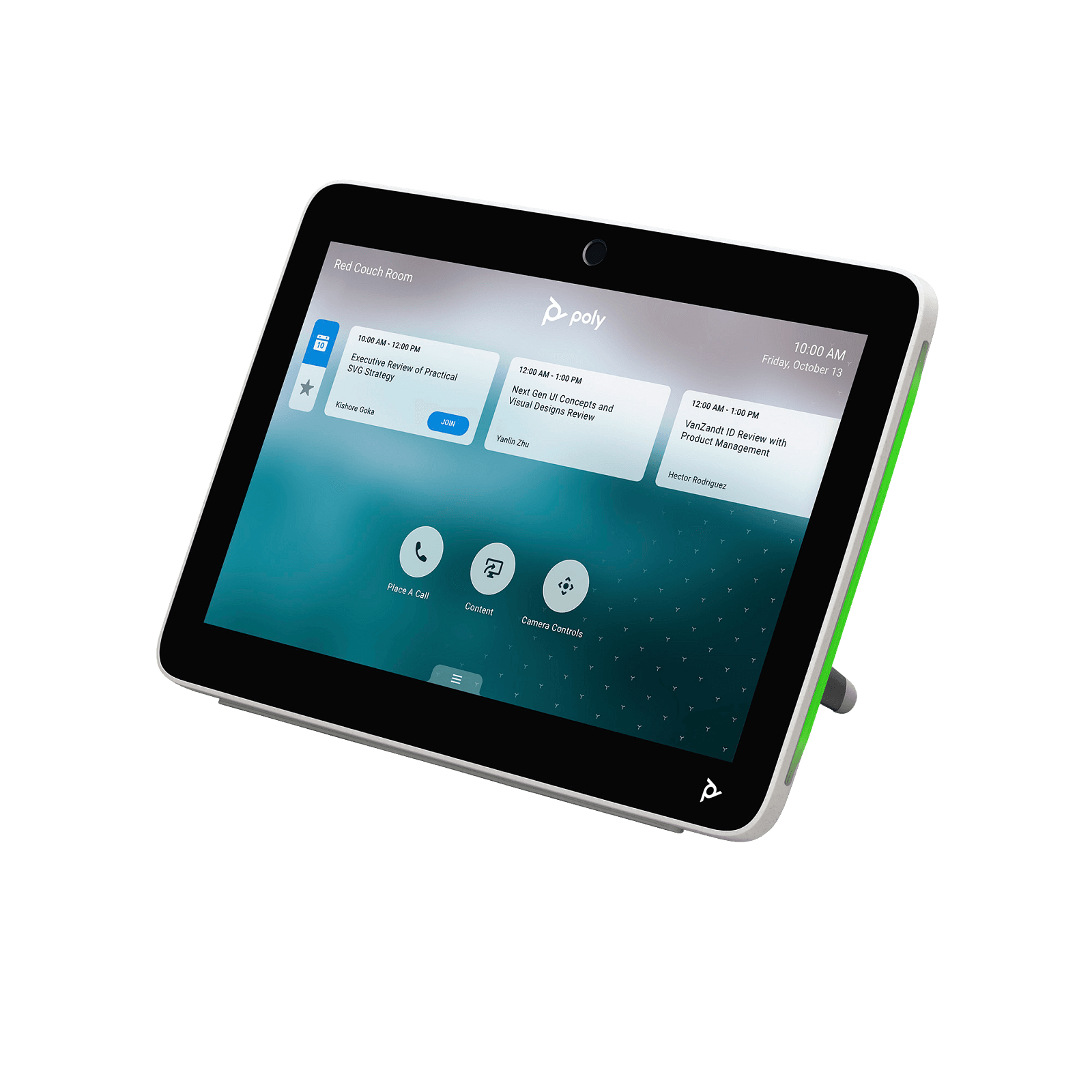 Poly TC10 touch controller in white, left-facing view