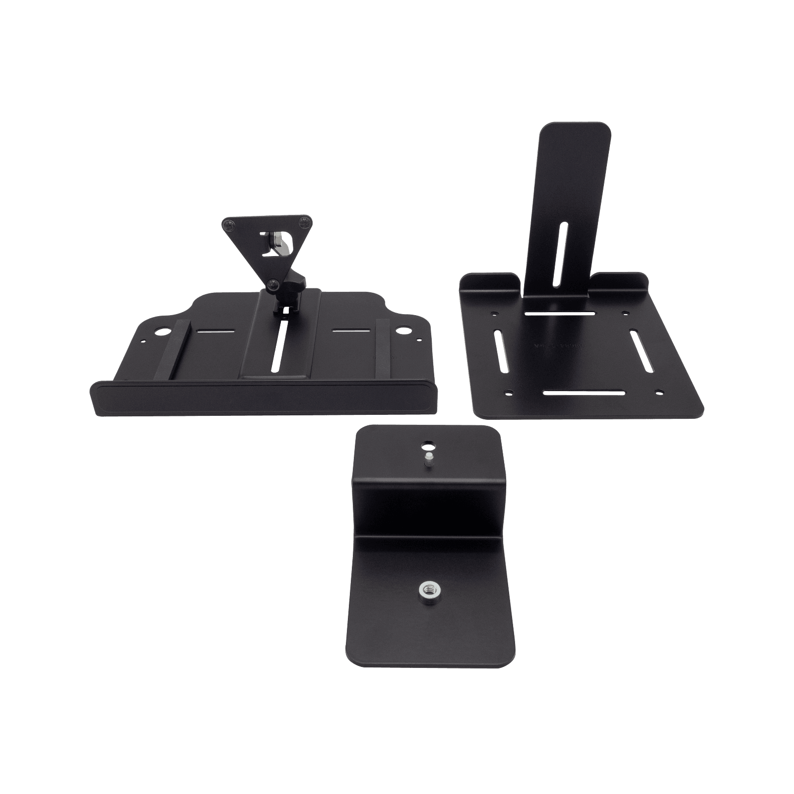 Poly camera mounting bracket, group shot showing the bracket parts supplied
