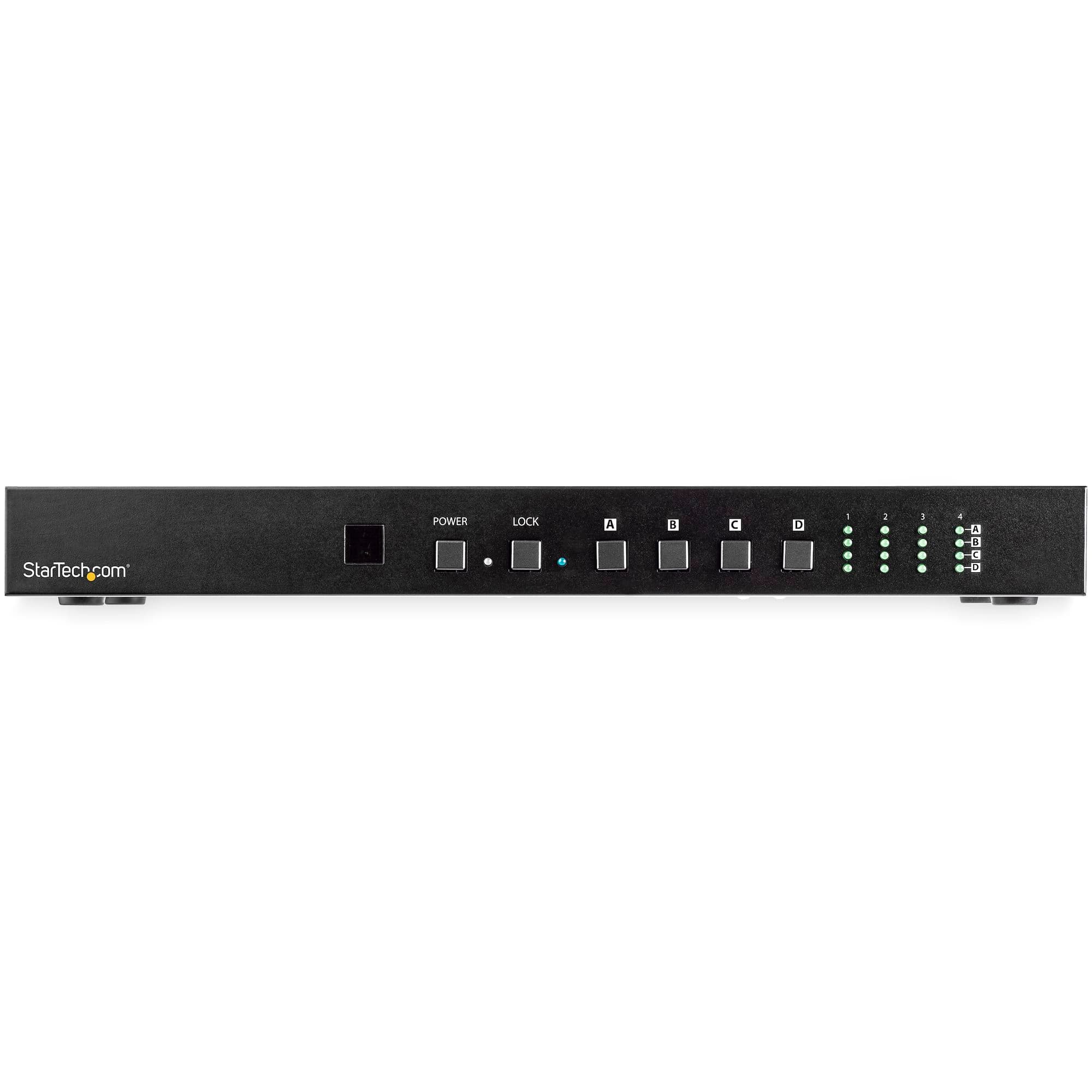 StarTech.com VS424HD4K60 4x4 HDMI Matrix Switch with Audio and Ethernet Control - front panel with input and output selection buttons