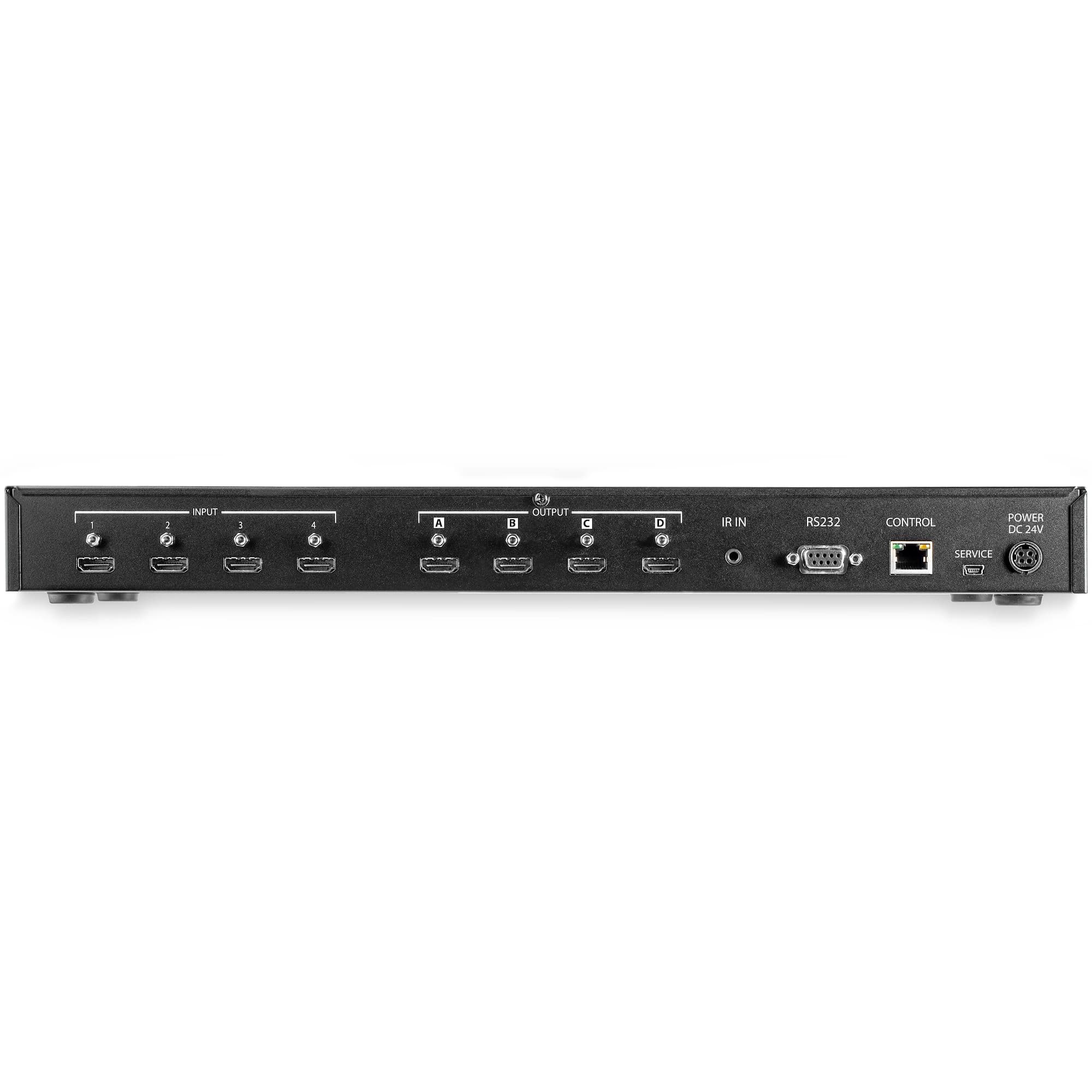 StarTech.com VS424HD4K60 4x4 HDMI Matrix Switch with Audio and Ethernet Control - rear panel connectors - four HDMI inputs, four HDMI outputs, audio, Ethernet and RS-232