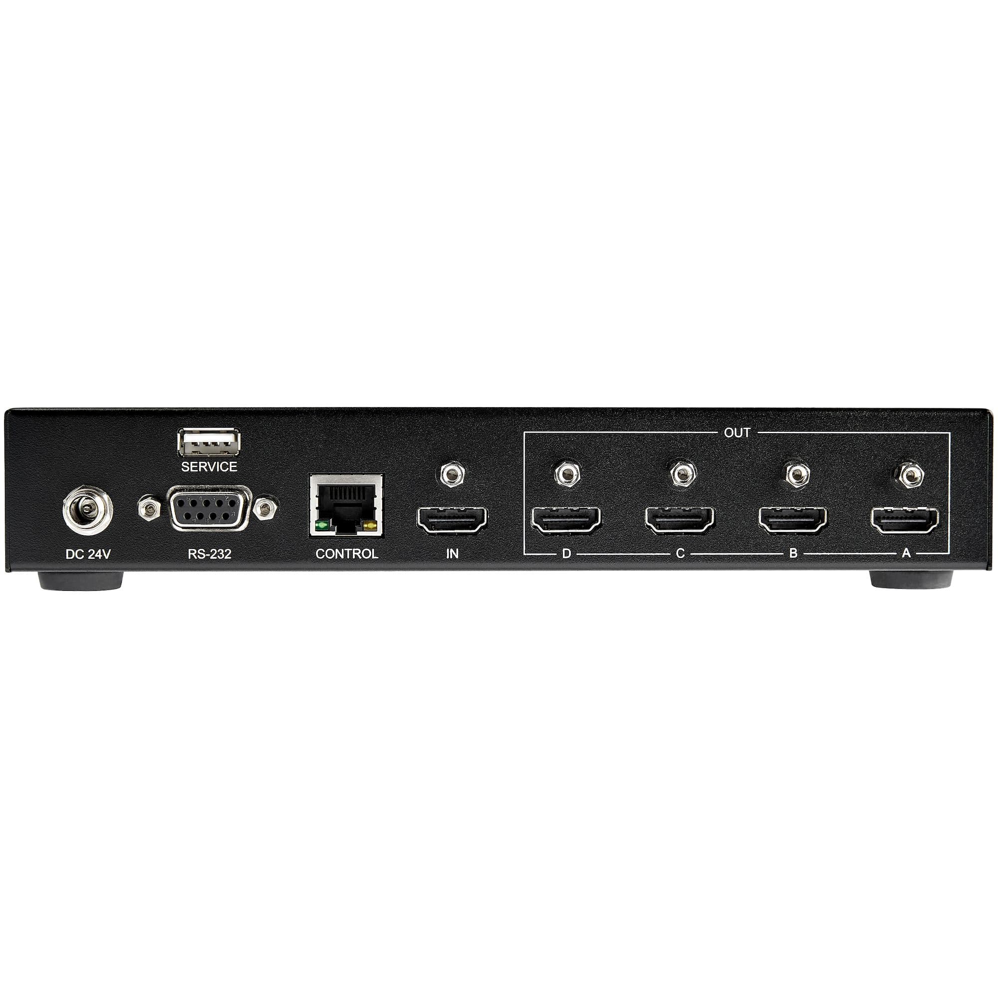 StarTech.com ST124HDVW 2x2 HDMI Video Wall Controller - rear panel connectors - DC power, RS-232, control, HDMI input and four HDMI outputs