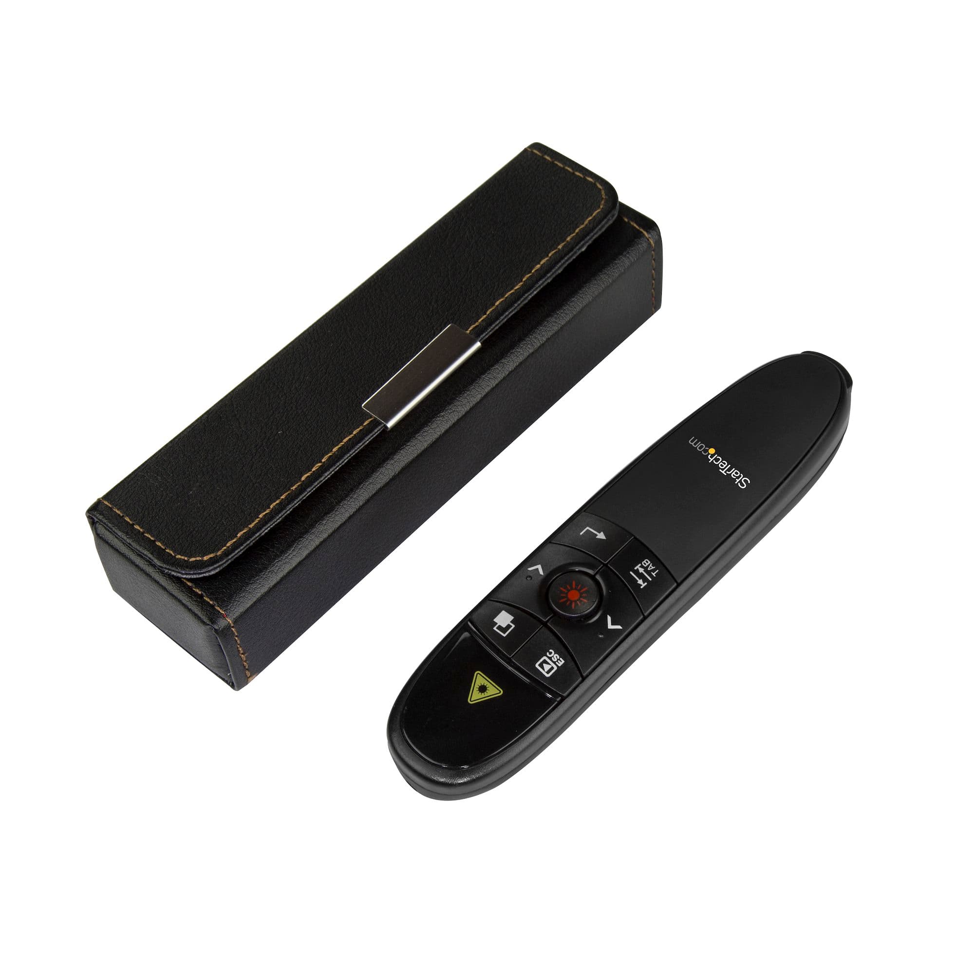 StarTech.com PRESREMOTE Wireless Presentation Remote with Red Laser Pointer - the remote alongside its carry case
