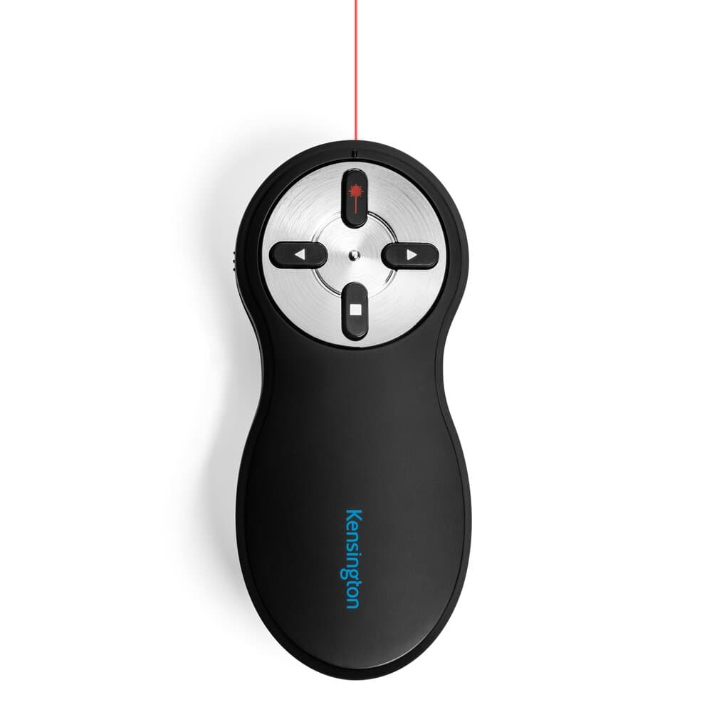 Kensington Wireless Presenter with Red Laser and Nano Receiver - front view with the red laser beam illustrated