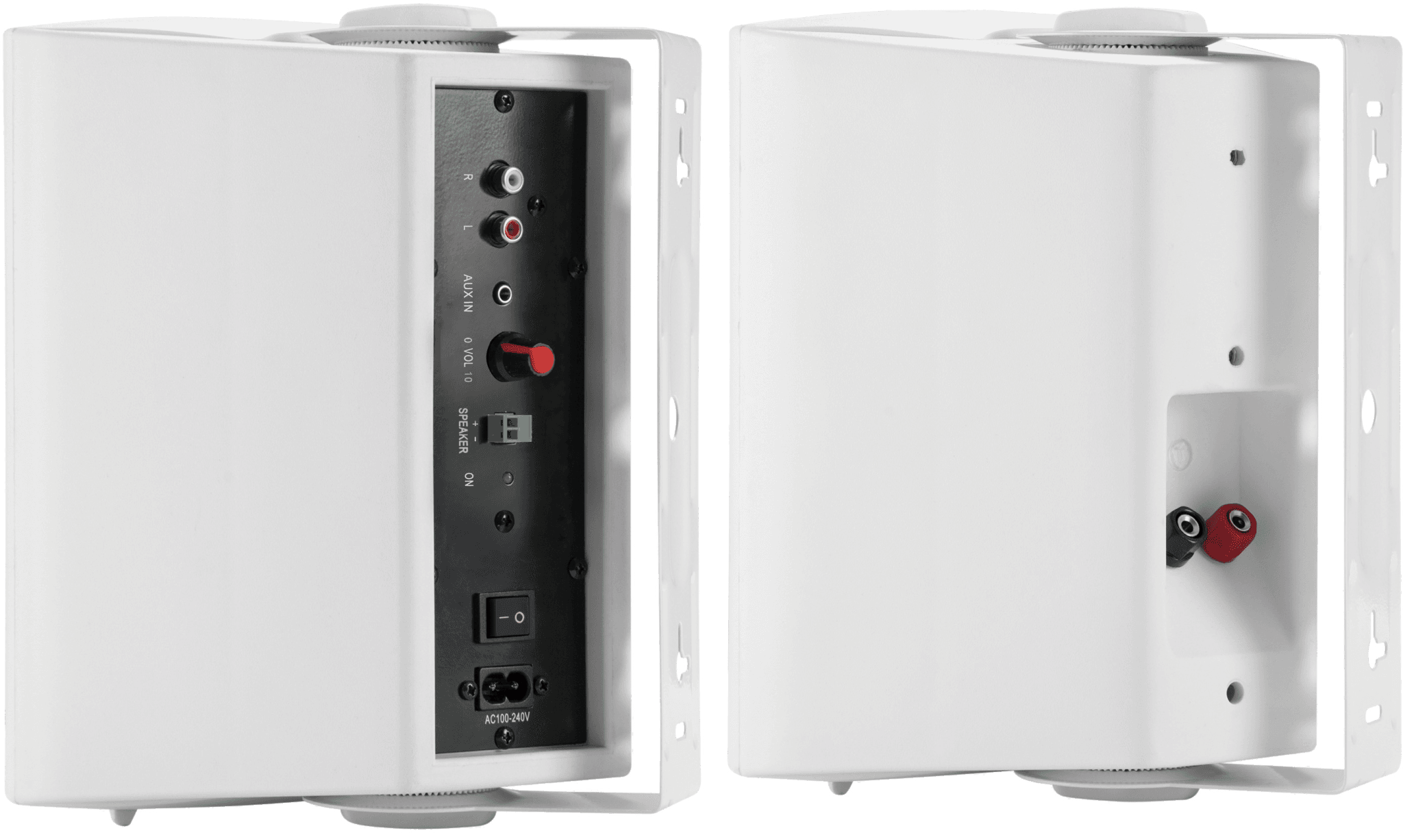 Vision SP-900P Pair of 54W Active Wall Speakers - angled rear view showing the wall bracket