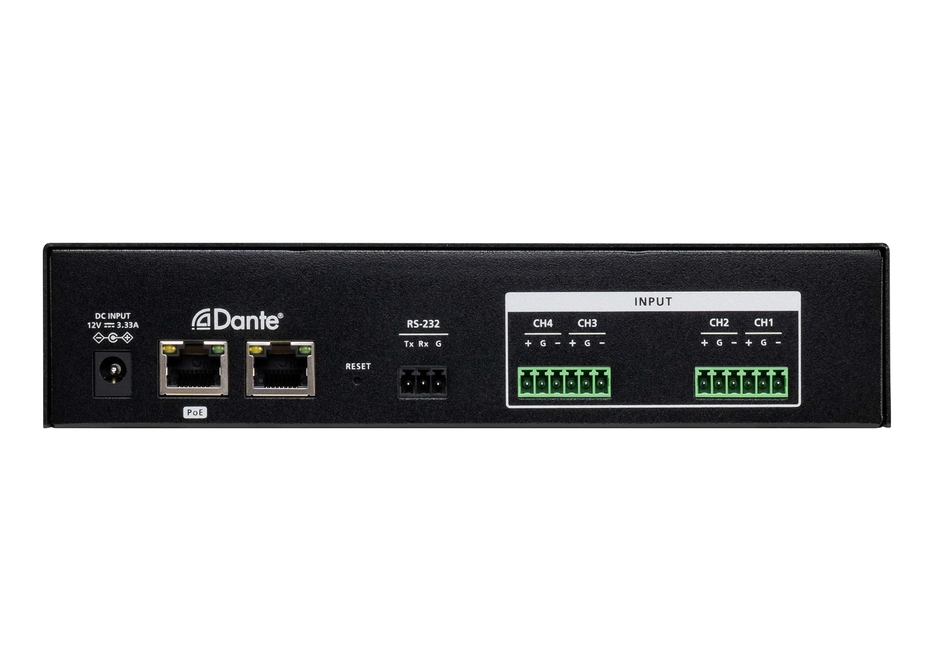 ATEN AD400E 4-ch Mic/Line Pre-AMP with DSP and Dante Output — additional product view from ATEN (angle not stated by ATEN)