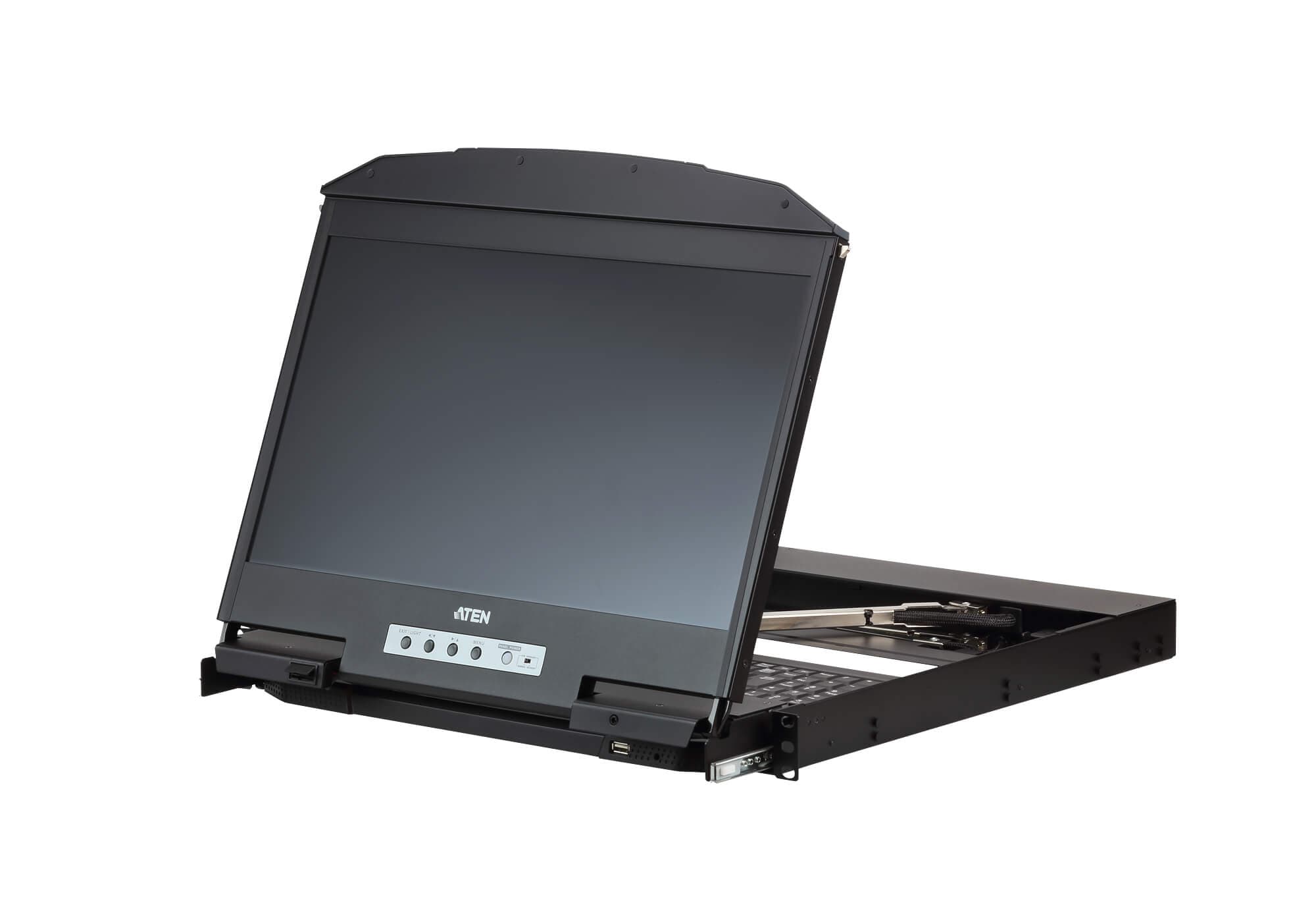 ATEN CL3800NW Ultra Short Depth Dual Rail WideScreen LCD Console (USB, HDMI / DVI / VGA) — additional product view from ATEN (angle not stated by ATEN)
