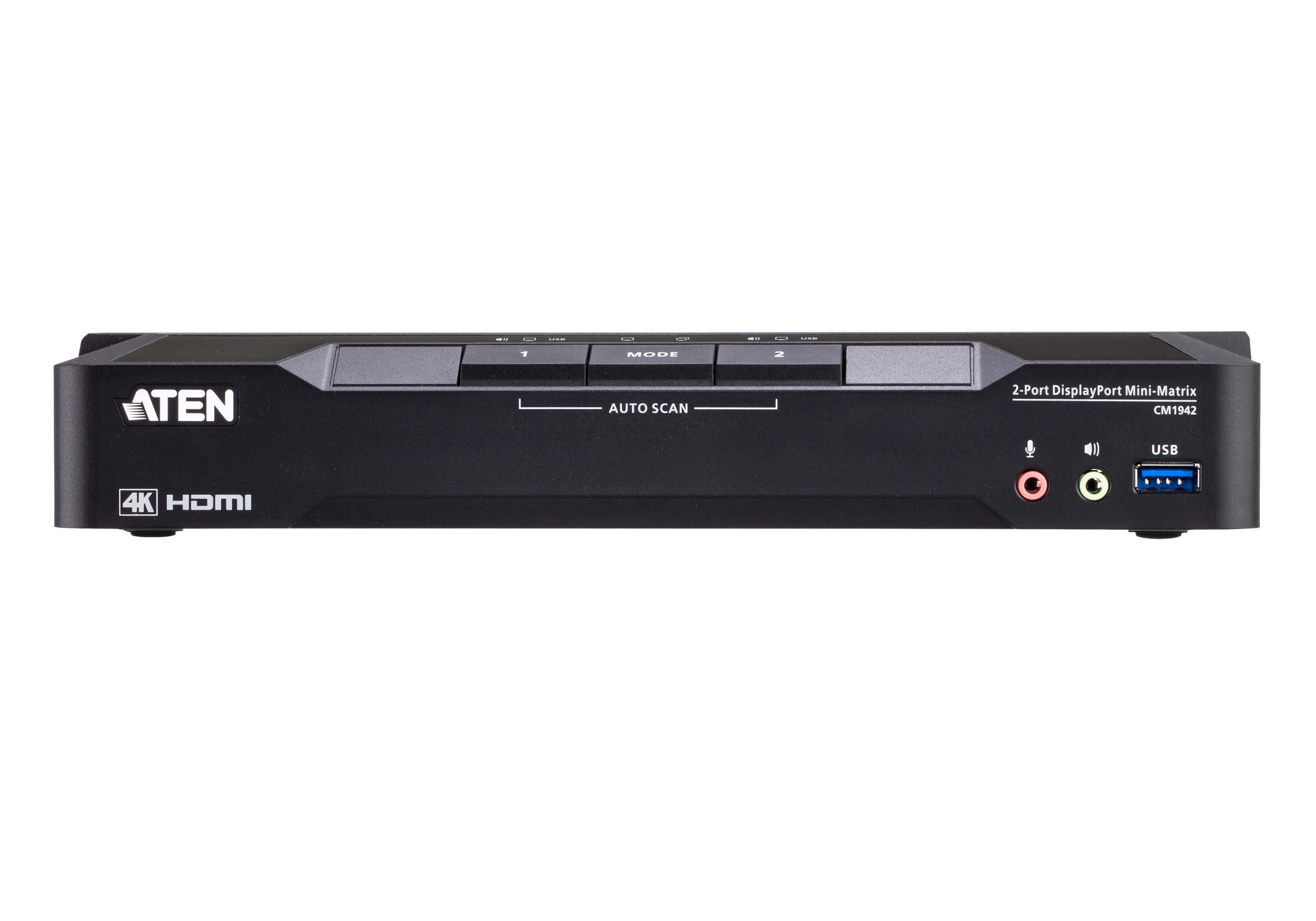 ATEN CM1942 2-Port 4K DisplayPort Dual Display Mini-Matrix Boundless KVM Switch — additional product view from ATEN (angle not stated by ATEN)