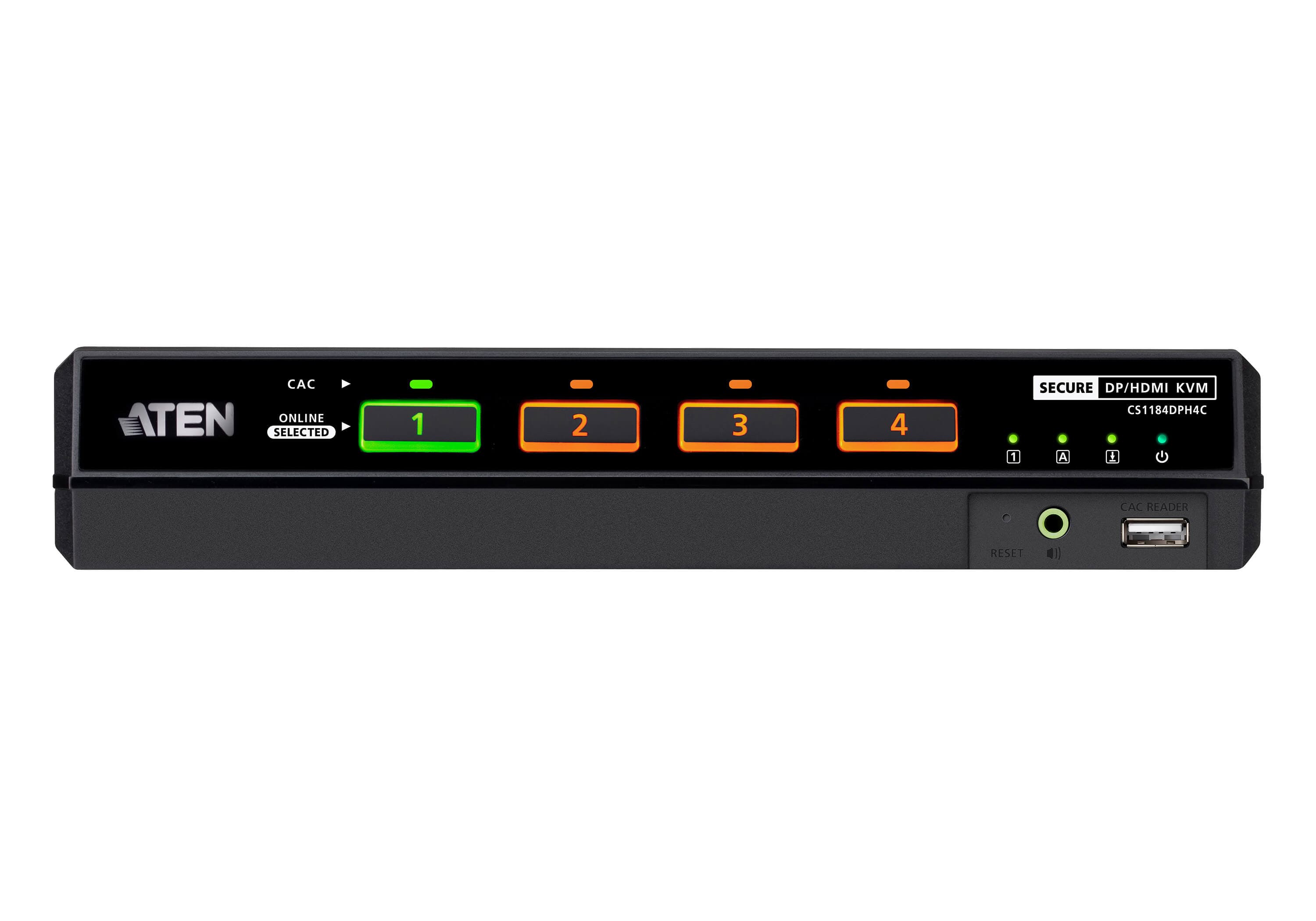 ATEN CS1184DPH4C 4-Port USB 5K DisplayPort/HDMI Universal Secure KVM Switch with CAC (PSD PP v4.0 Compliant) — additional product view from ATEN (angle not stated by ATEN)
