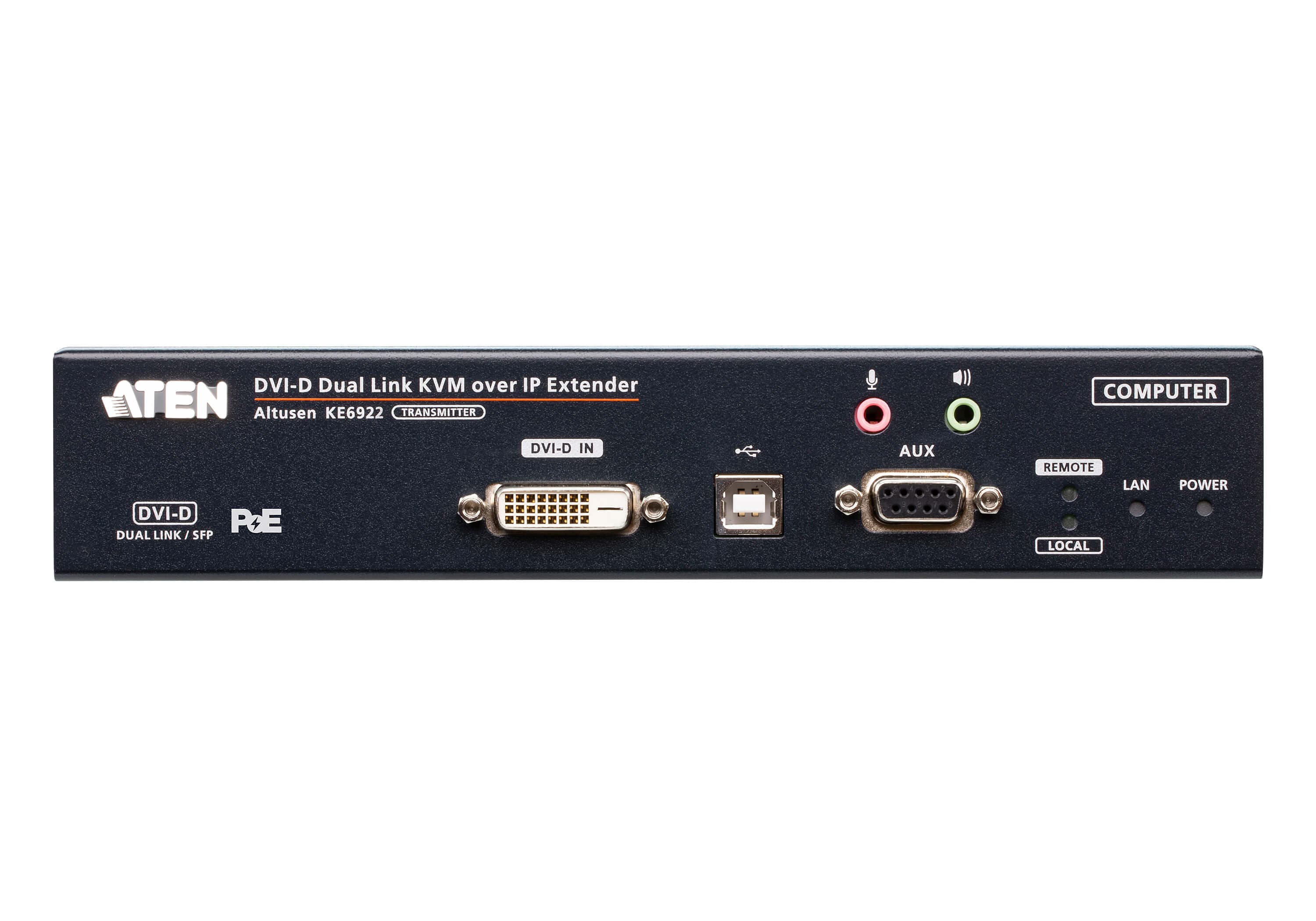 ATEN KE6922T 2K DVI-D Dual-Link KVM over IP Transmitter with Dual SFP & PoE — additional product view from ATEN (angle not stated by ATEN)