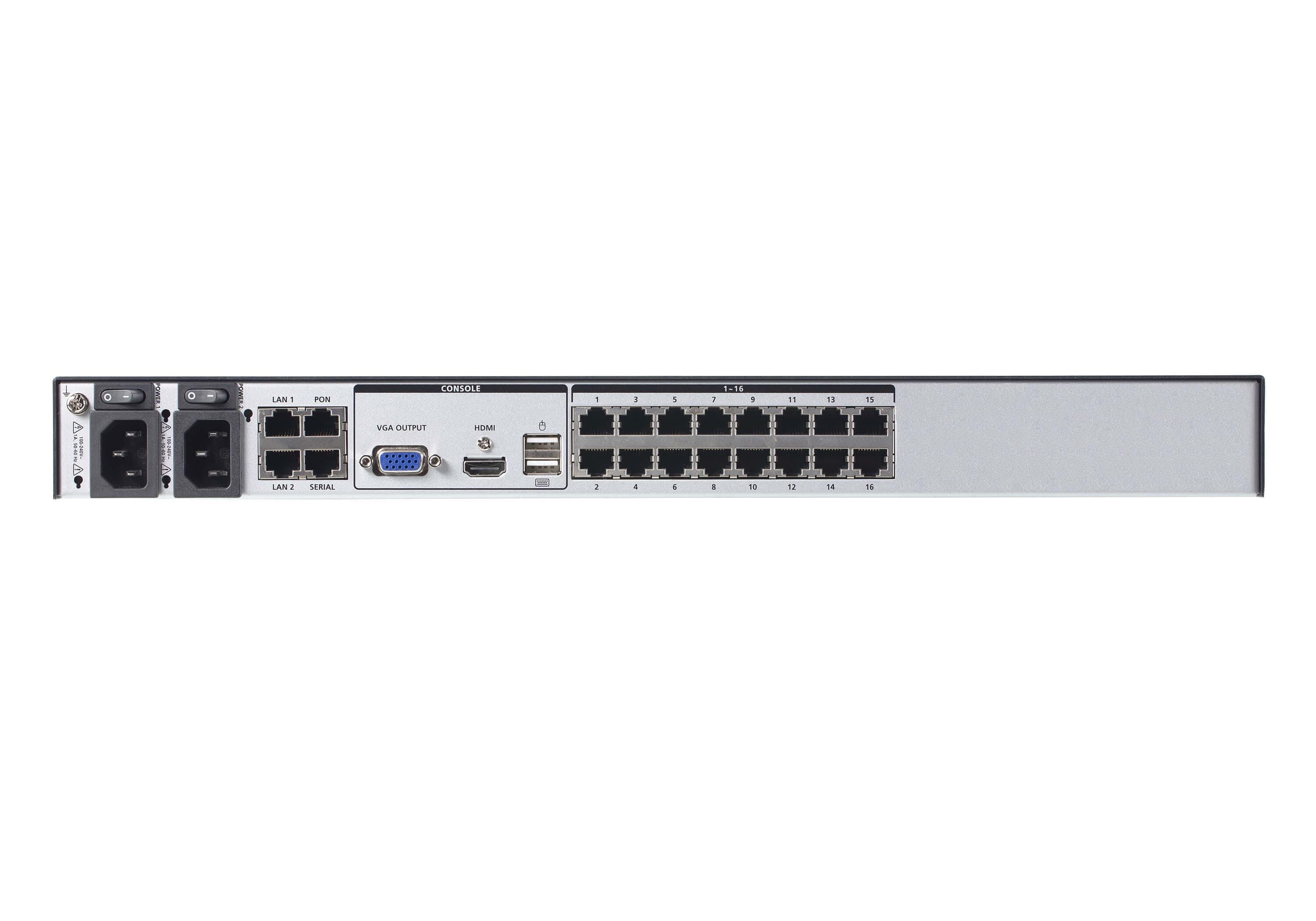 ATEN RCM416VA 1-Local/4-Remote Shared Access 16-Port Multi-Interface Cat 5 KVM over IP Switch - connector panel view