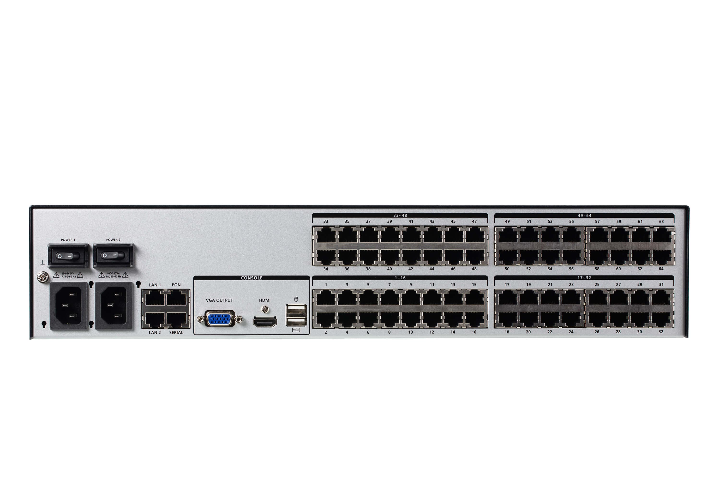 ATEN RCM464VA 1-Local/4-Remote Shared Access 64-Port Multi-Interface Cat 5 KVM over IP Switch - connector panel view